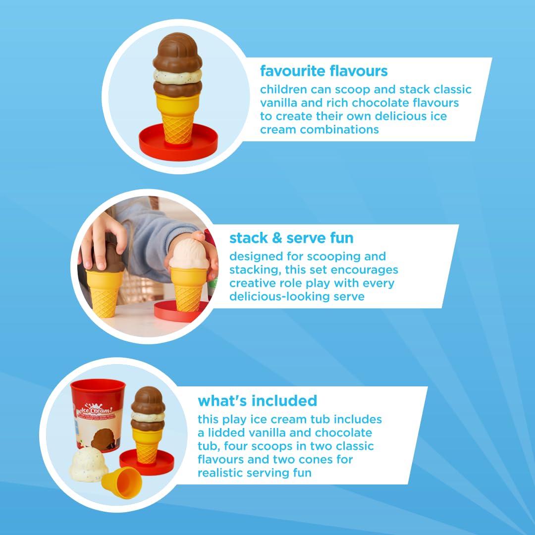 Casdon Walls Ice Cream Tub Toy - Vanilla & Chocolate | Pretend Play Set | Ages 2+ 4