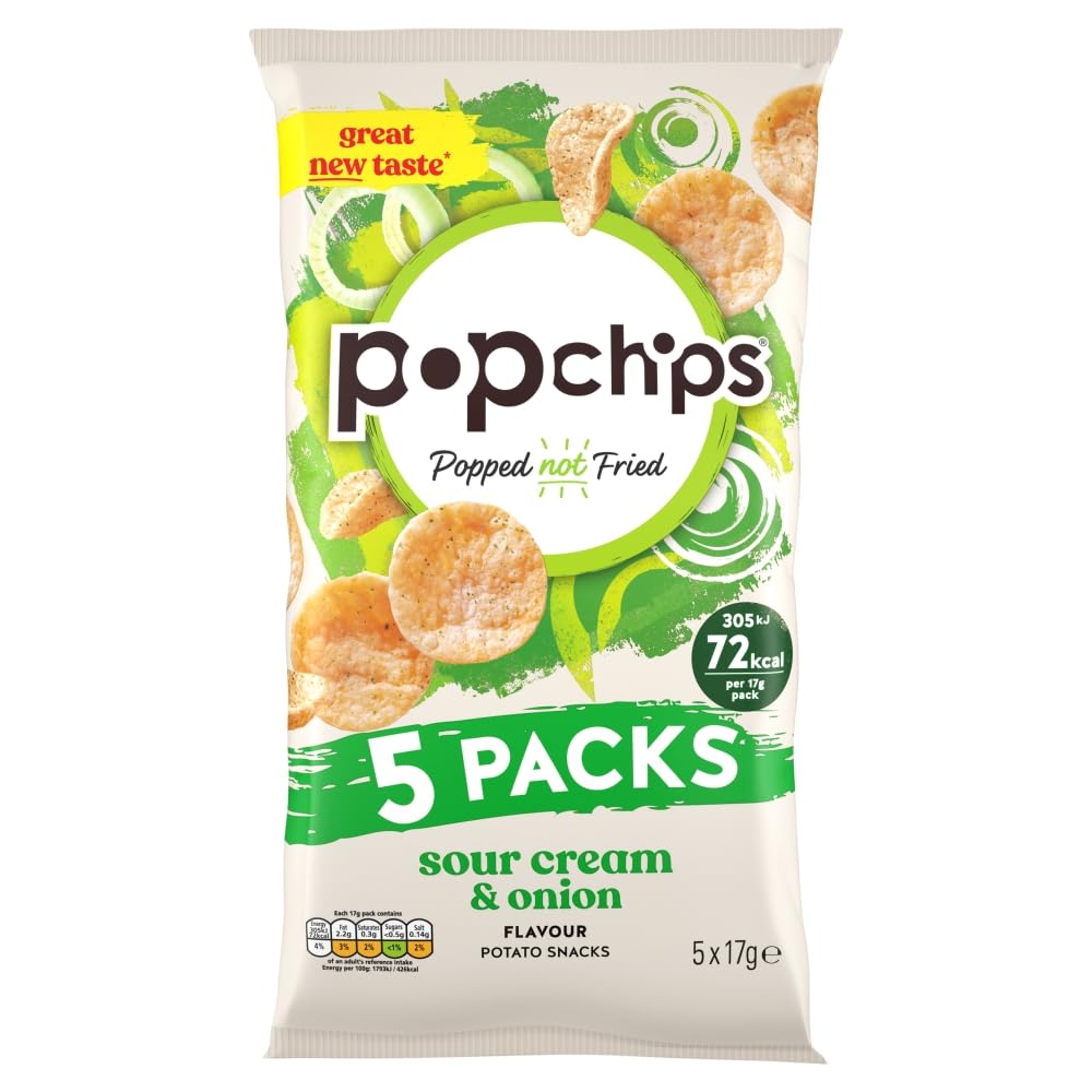 Popchips Sour Cream & Onion Crisps Multipack - Popped Not Fried | Gluten-Free