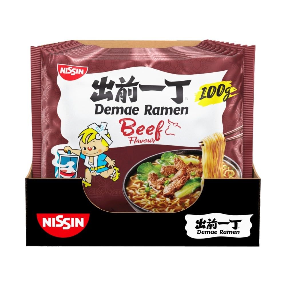 NISSIN Ramen Beef Flavoured Instant Noodles, 100g (Pack of 10)