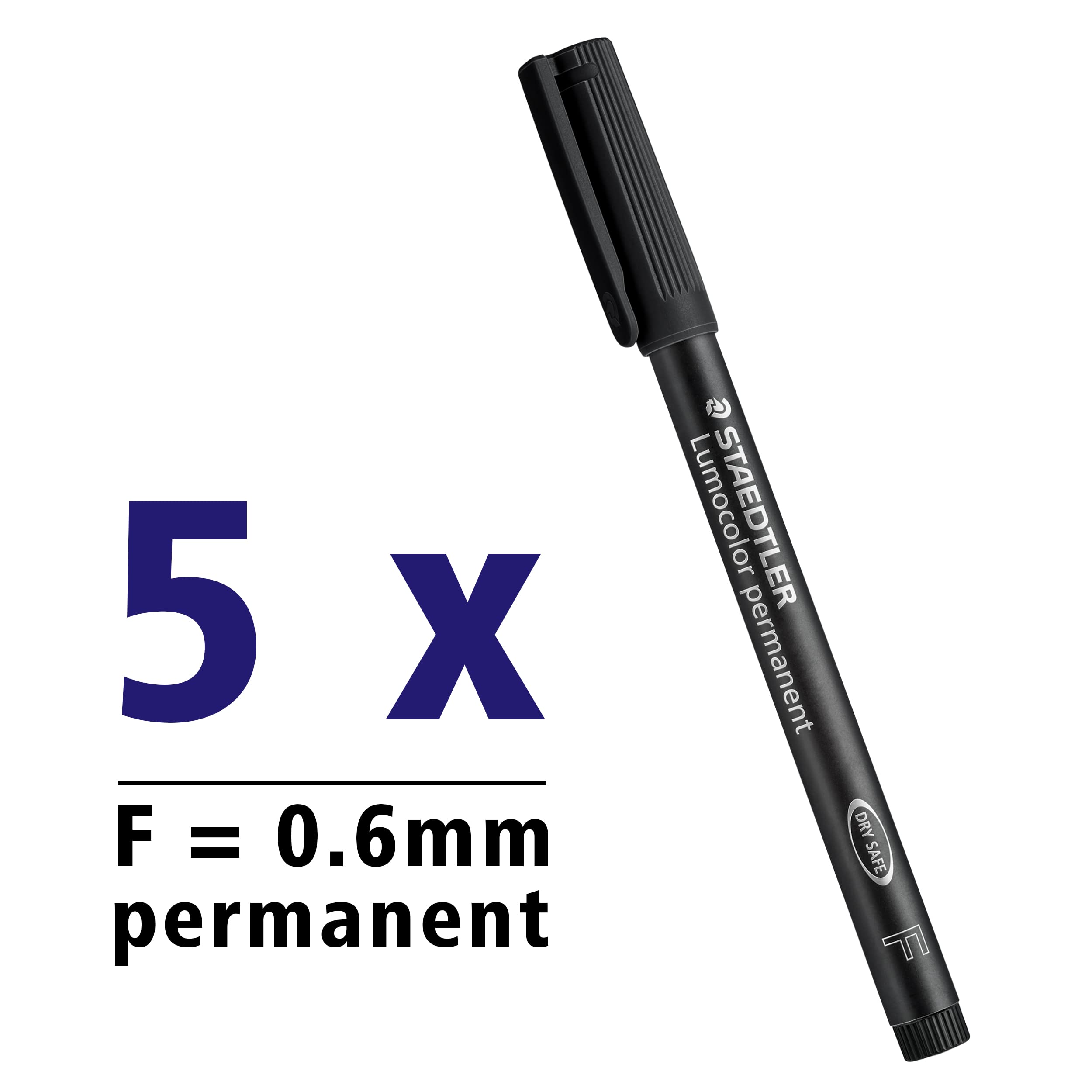 STAEDTLER Lumocolor Permanent Marker - Smudge-Proof & Waterproof | Fine 0.6mm, Black, 5 Pack