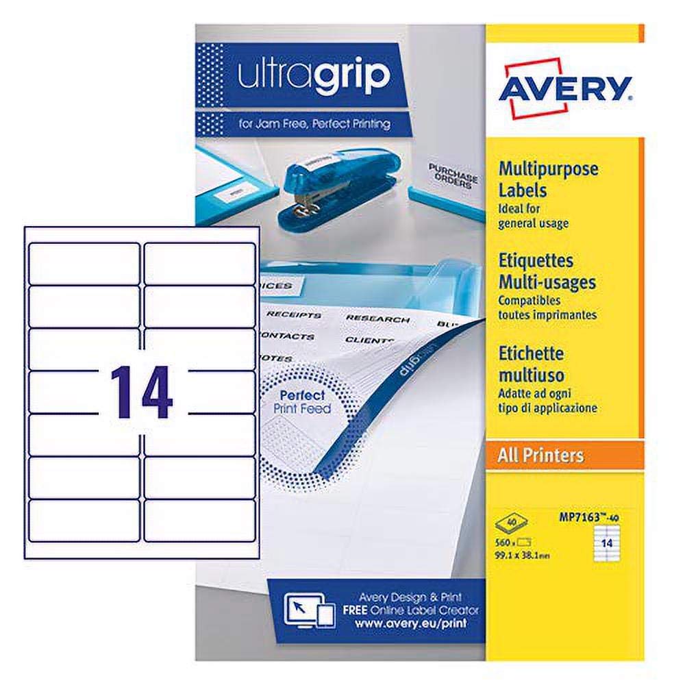Avery Printable, Multi Purpose Labels, All Printers, 99.1 x 38.1 mm, White,
