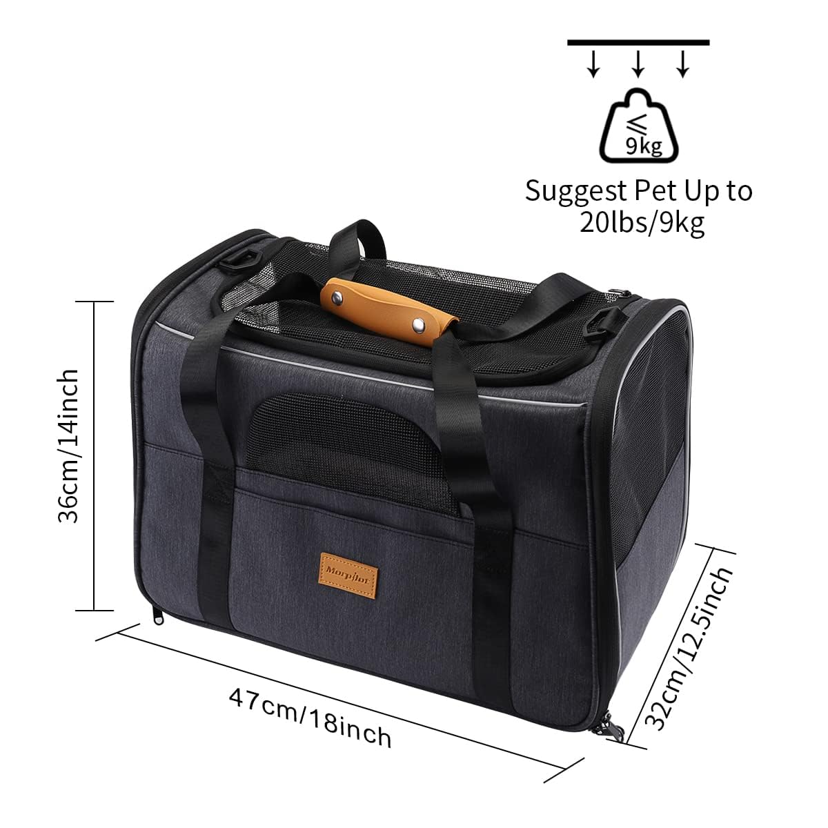 Morpilot Airline Approved Pet Carrier Handbag - Up to 9kg | Polyester | Grey 3