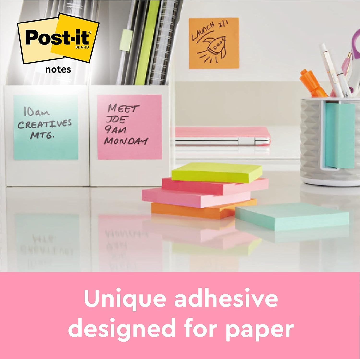 Post-it Notes Cube - 450 Sheets, 76 mm x 76 mm, Pastel Colors (Pink, White, Orange)
