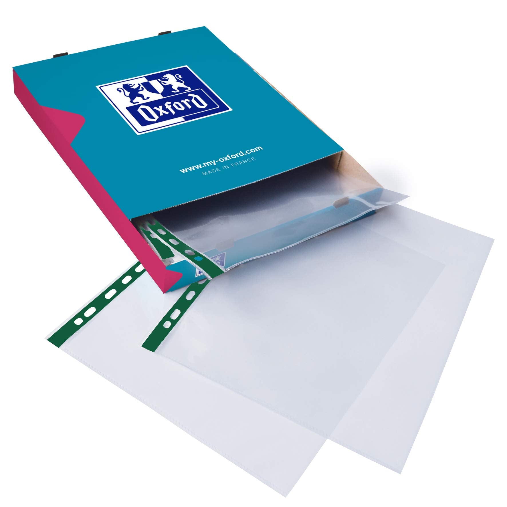 Oxford Heavy Duty A4 Punched Poly Pockets - Glass Clear, Durable Plastic, Box of 100