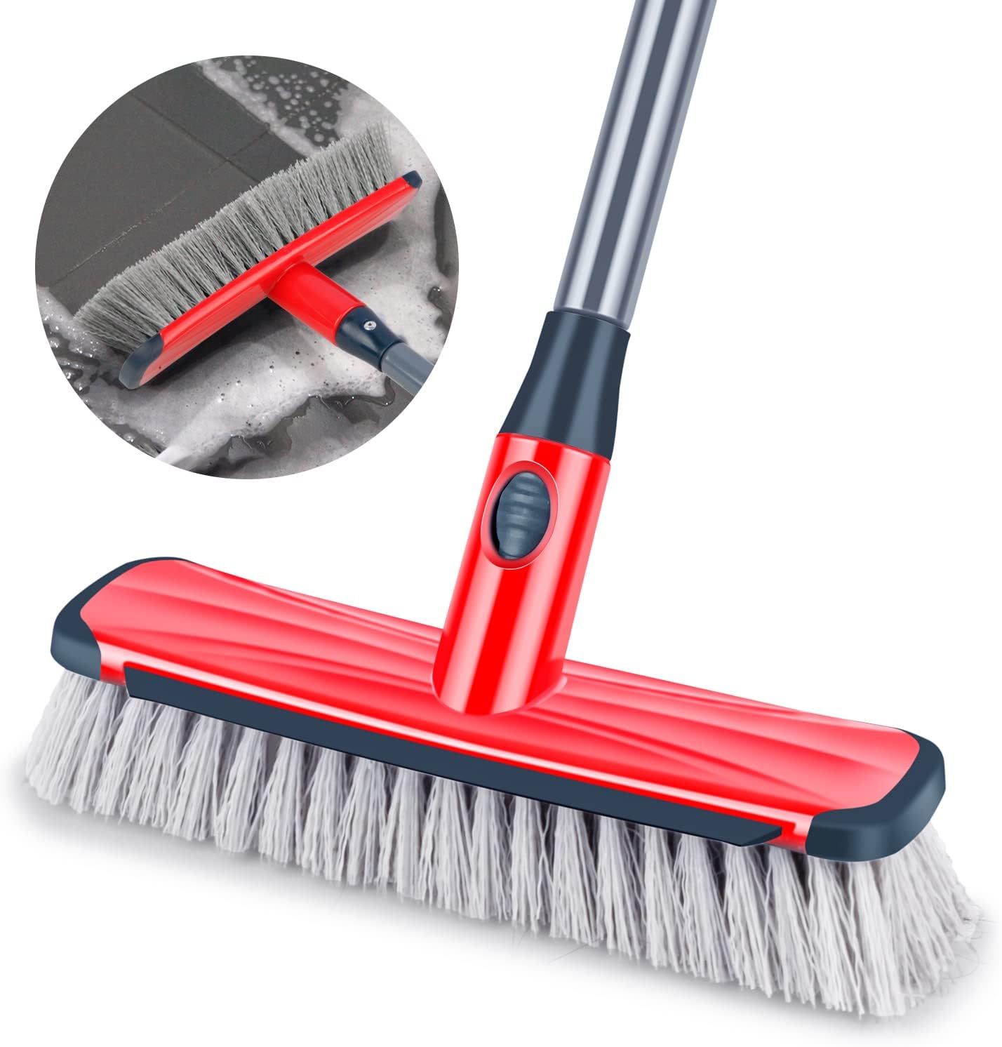 ILAVCOOL - 2-in-1 Push Broom Floor Scrub Brush with Adjustable Long Handle
