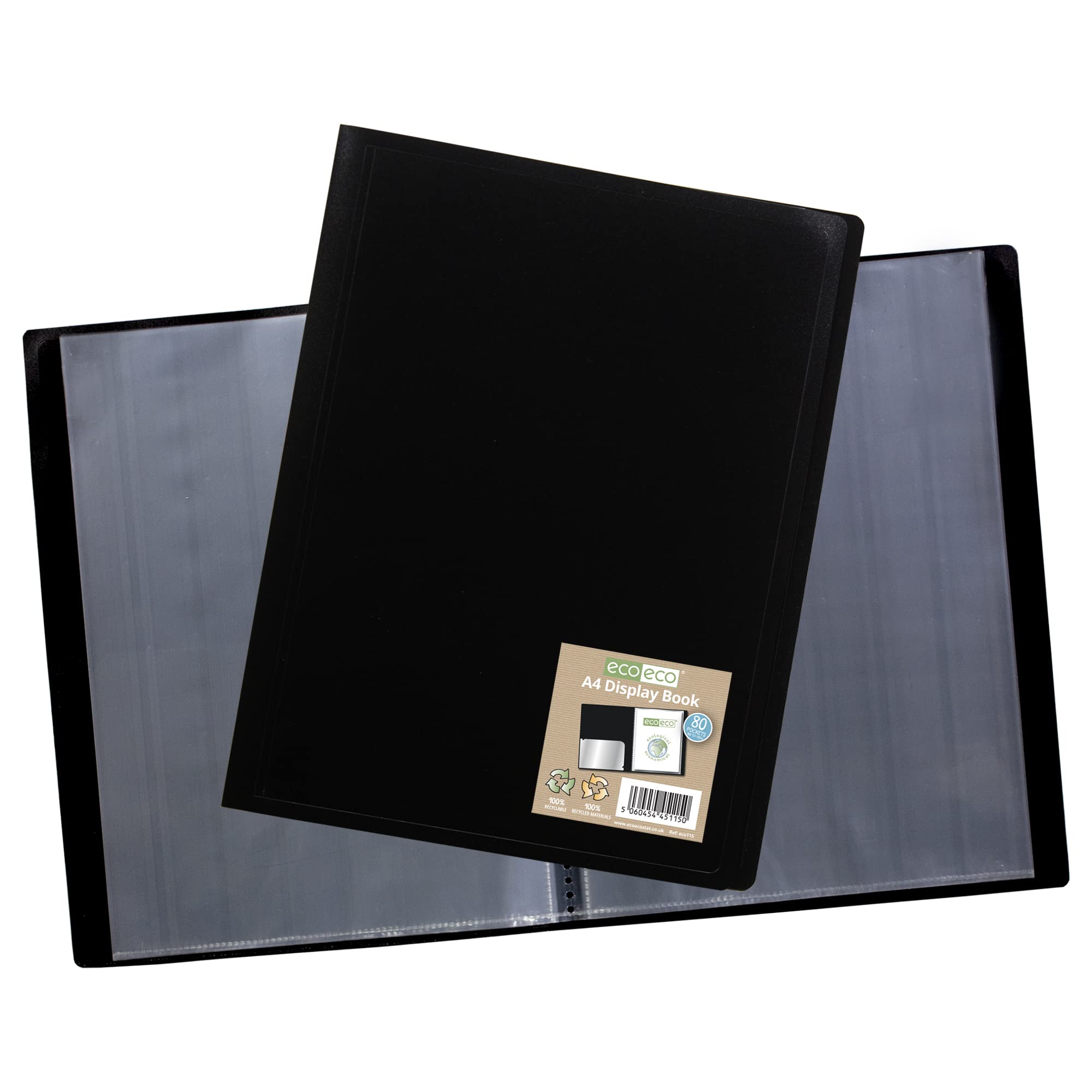 eco-eco A4 80 Pocket Flexible Cover Display Book Folder | 100% Recycled | Black
