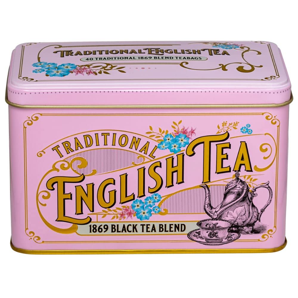 New English Teas Vintage Victorian Pink Tea Tin with 40 English Breakfast Teabags | 220g