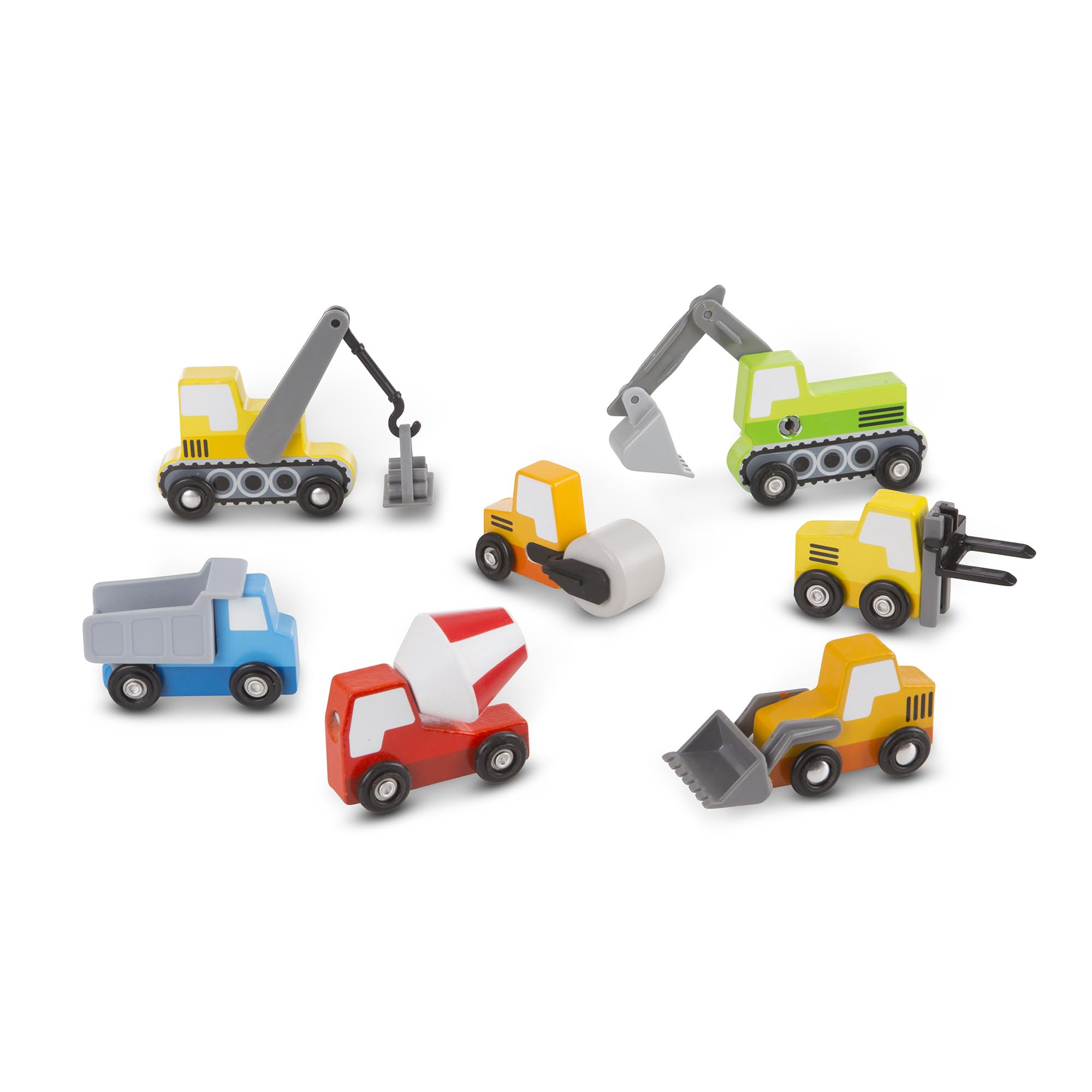 Melissa & Doug Wooden Construction Site Vehicles Playset - 7 Piece Set | Moving Parts | Ages 3-6