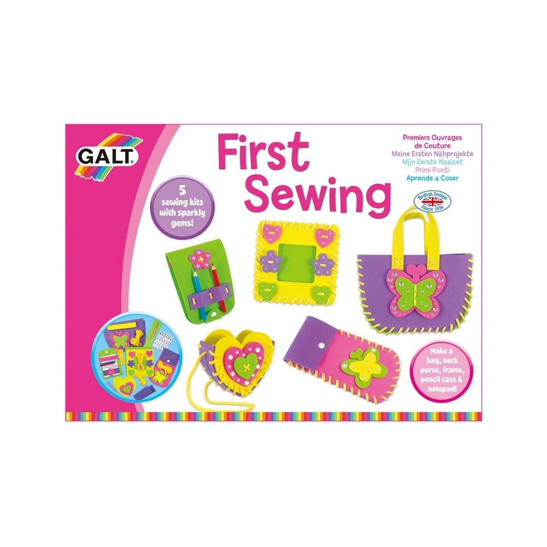 Galt First Sewing Kids Craft Kit with Pencil Case, Purse & Frame - Foam Sewing Set for Children