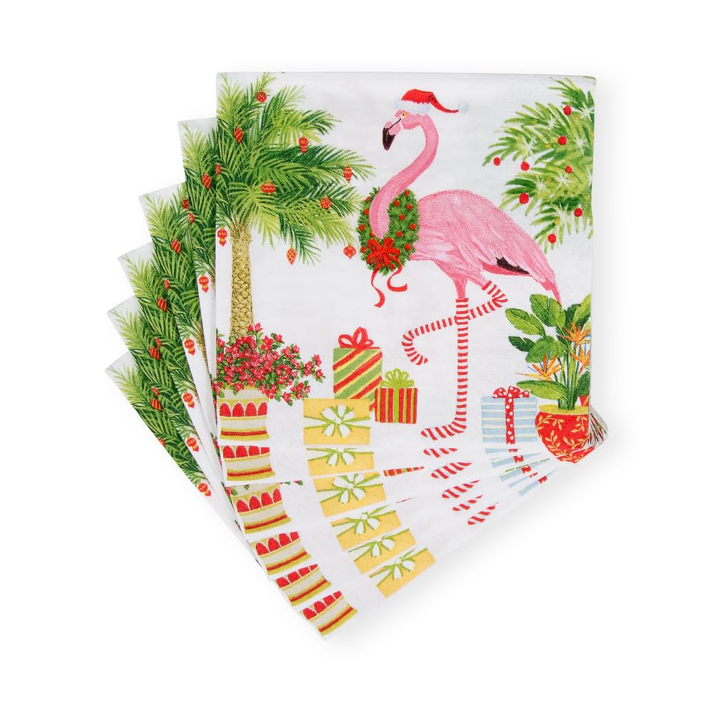 Caspari Christmas Flamingos Triple-Ply Cocktail Napkins, 20-Pack 8