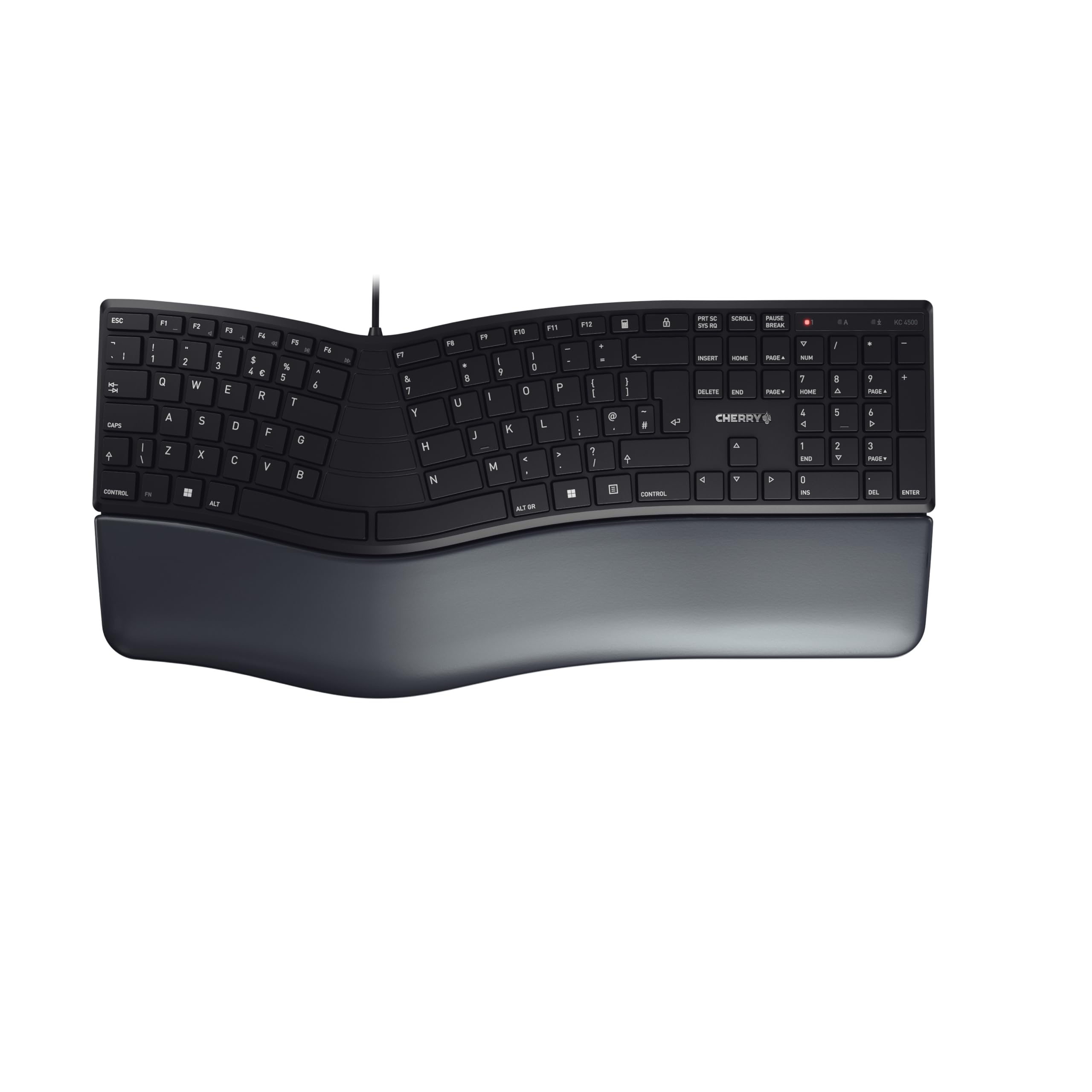 CHERRY KC 4500 ERGO - Ergonomic Wired Keyboard | UK Layout | Padded Palm Rest | Black 1