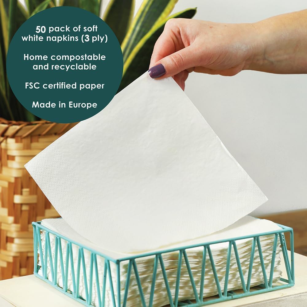 Talking Tables Table Kind 50 x Soft White 3-Ply Napkins, 33cm Eco-Friendly Compostable Serviettes 16