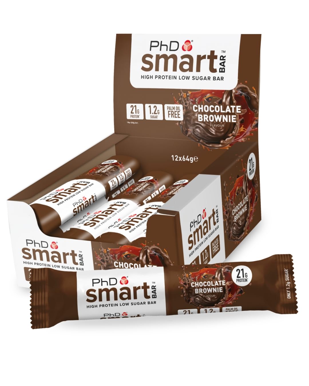 PhD Nutrition Smart Protein Bar Low Calorie, High Protein Low Sugar, Chocolate Brownie Flavour, 21g Protein, 64g Bar (12 Pack) 7