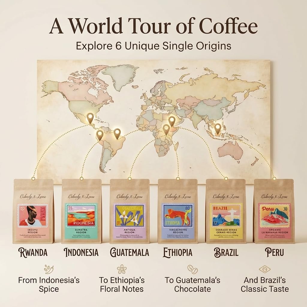 Coleridge & Lorne Single Origin Coffee Gift Set - 6 Ground Coffees from Around the World 3