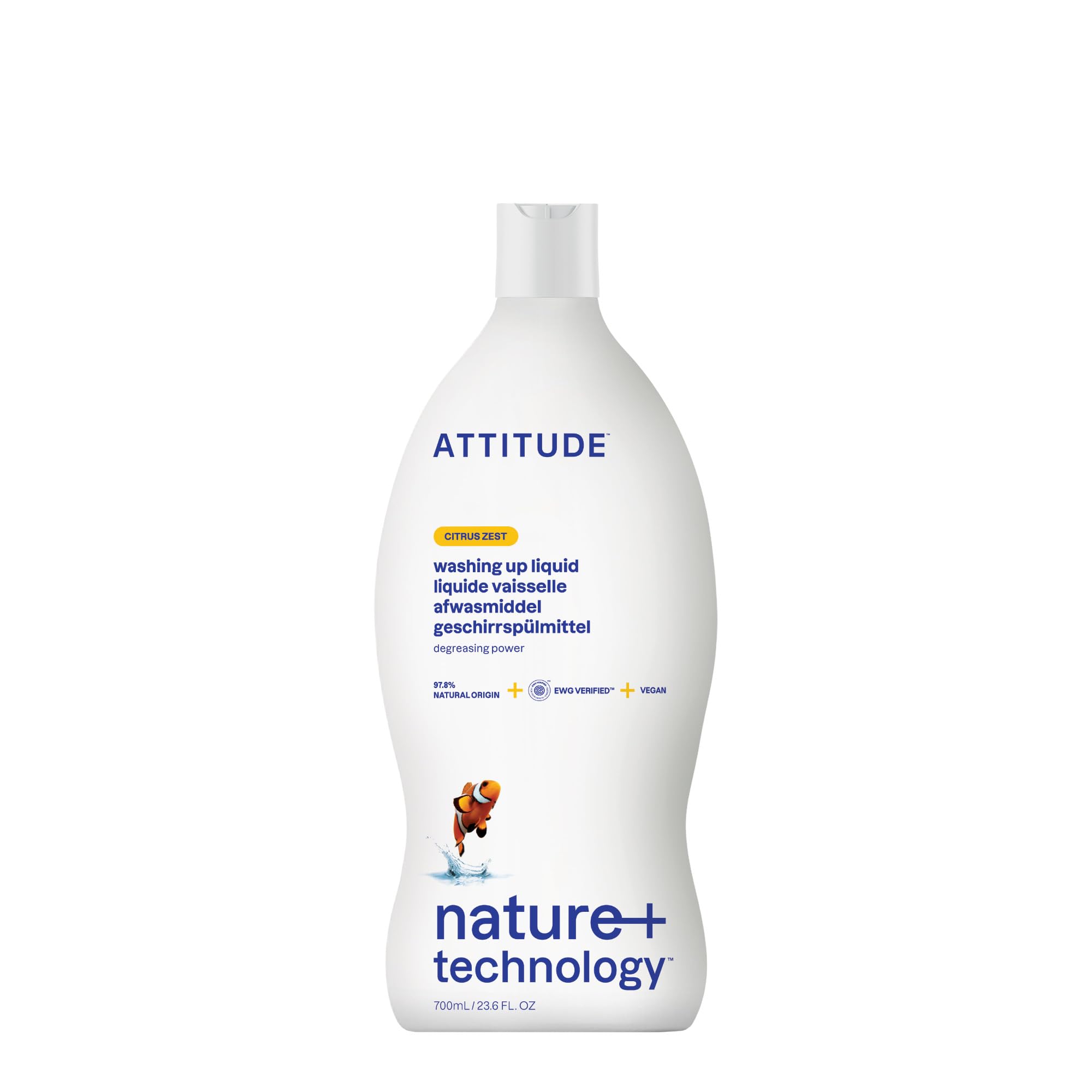 ATTITUDE Washing-Up Liquid - EWG Verified Plant-Based Dish Soap | Citrus Zest | 700 ml