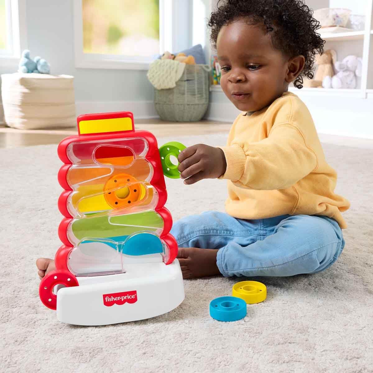 Fisher-Price Drop Through Rock-a-Stack Coin Drop Activity Toy | Ages 9M+ | 5 Rings