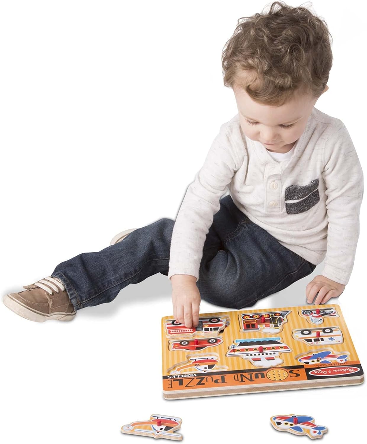 Melissa & Doug Vehicles Wooden Peg Puzzle - Sound-Enhanced Learning Toy for 2+ Year Olds 2