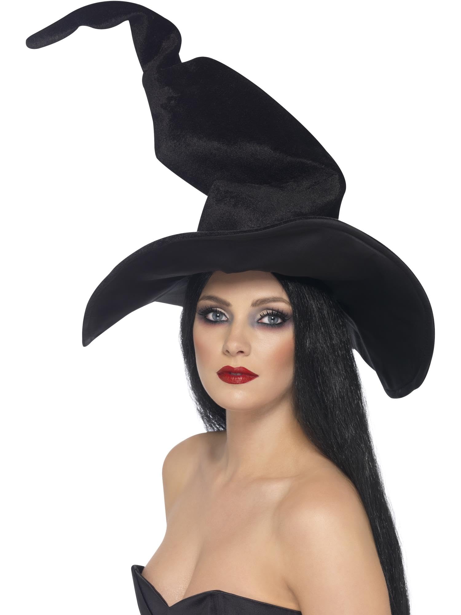 Smiffys Black Tall & Twisted Velour Witch's Hat - Adult Size