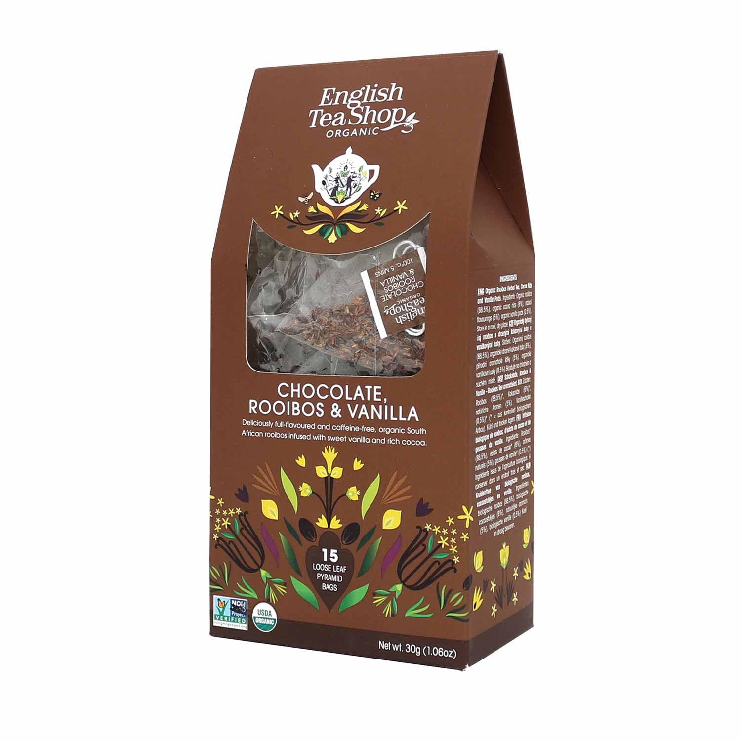 English Tea Shop Organic Chocolate, Rooibos & Vanilla Tea (15 Pyramids), 30g