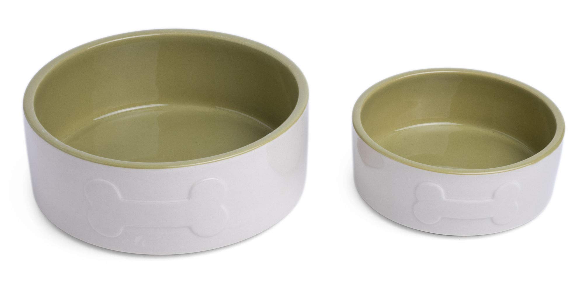 Petface Ceramic Bone Dog Bowl - 15 cm, Cream/Green | Durable | Pet Safe 4