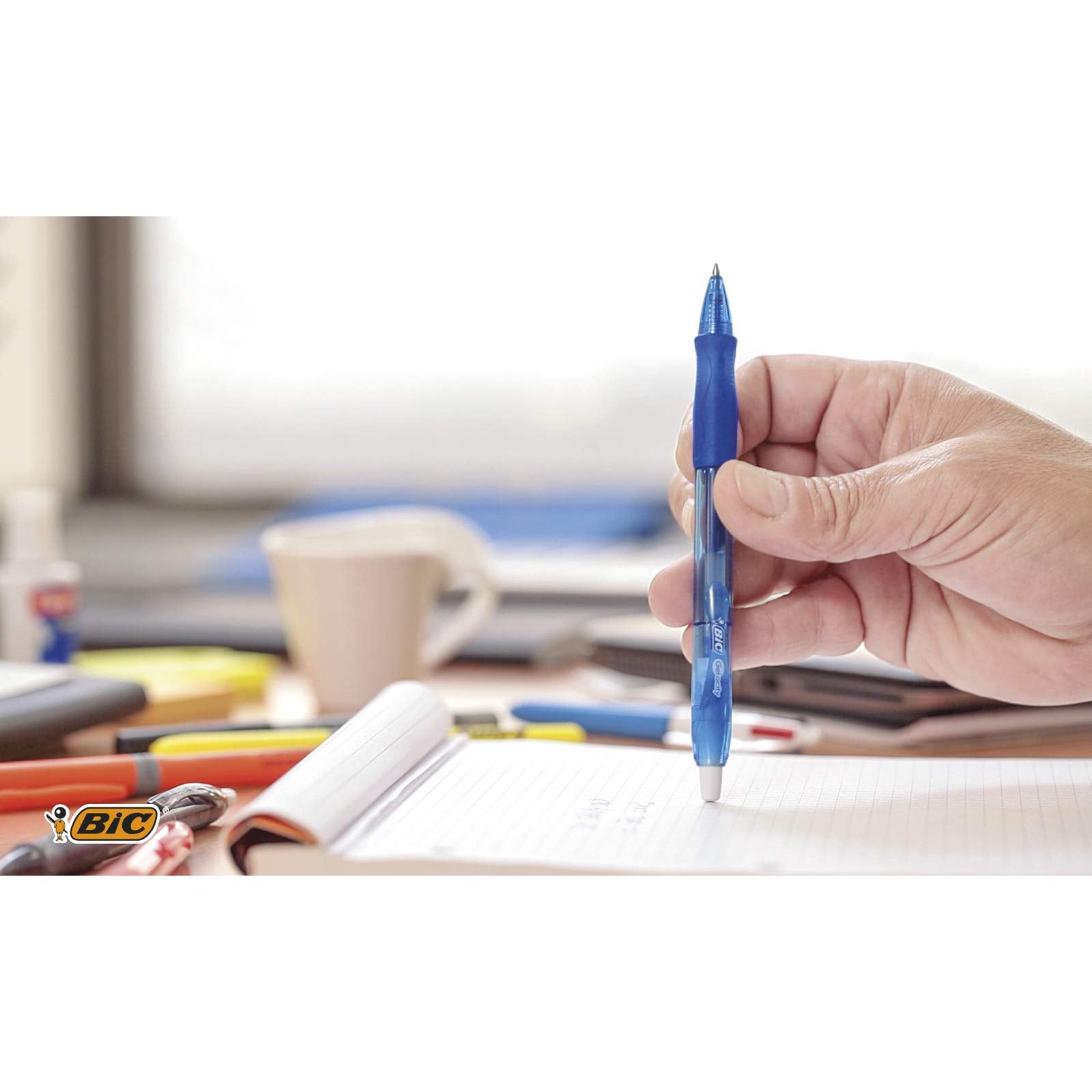 BIC Velocity 0.7 mm Retractable Gel Pen - Blue Ink | Comfort Rubber Grip | 12 Count Pack