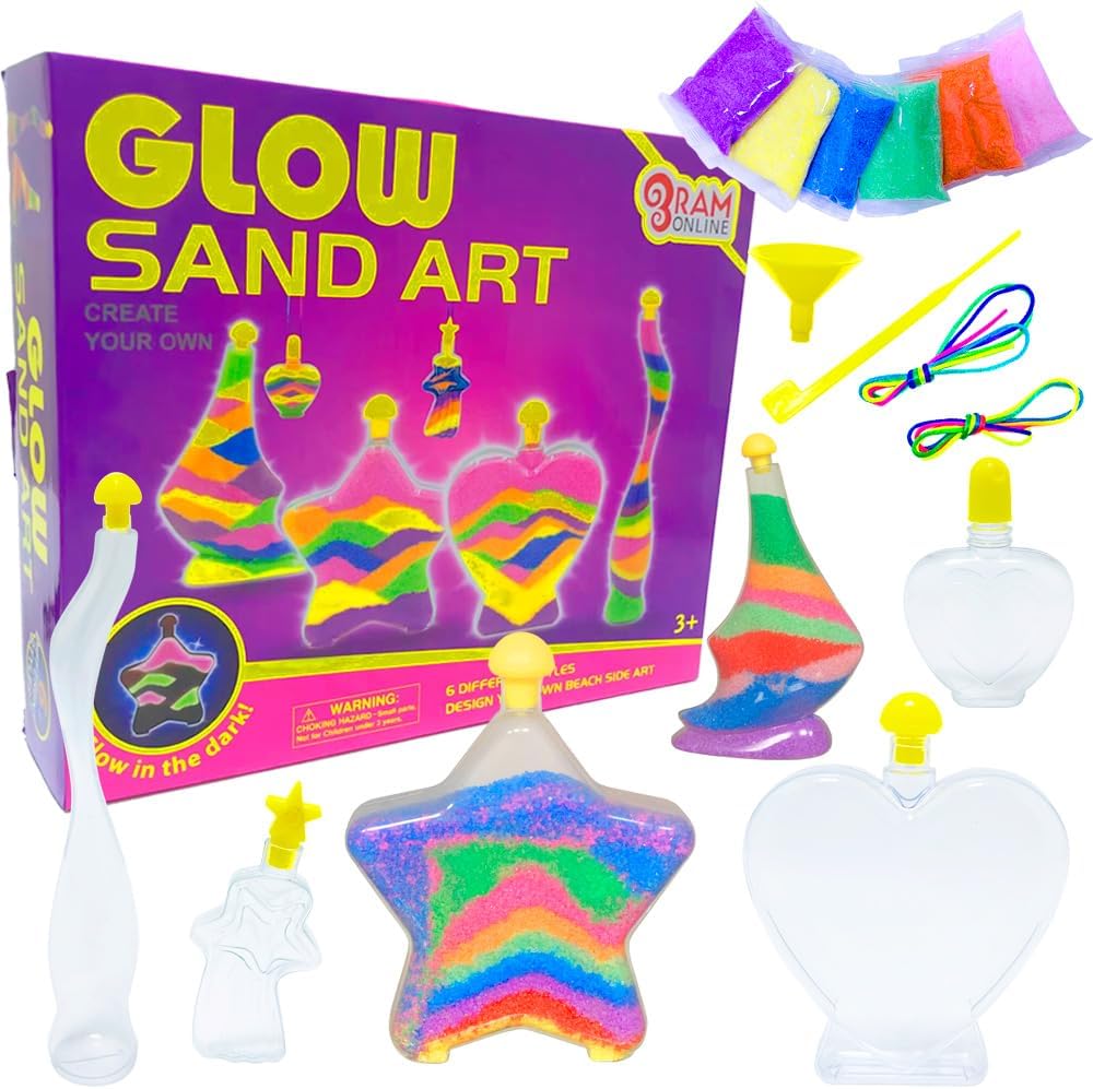 Ram Glow in the Dark Glitter Sand Art Bottles - Kids Craft Kit with 24 Pieces 1