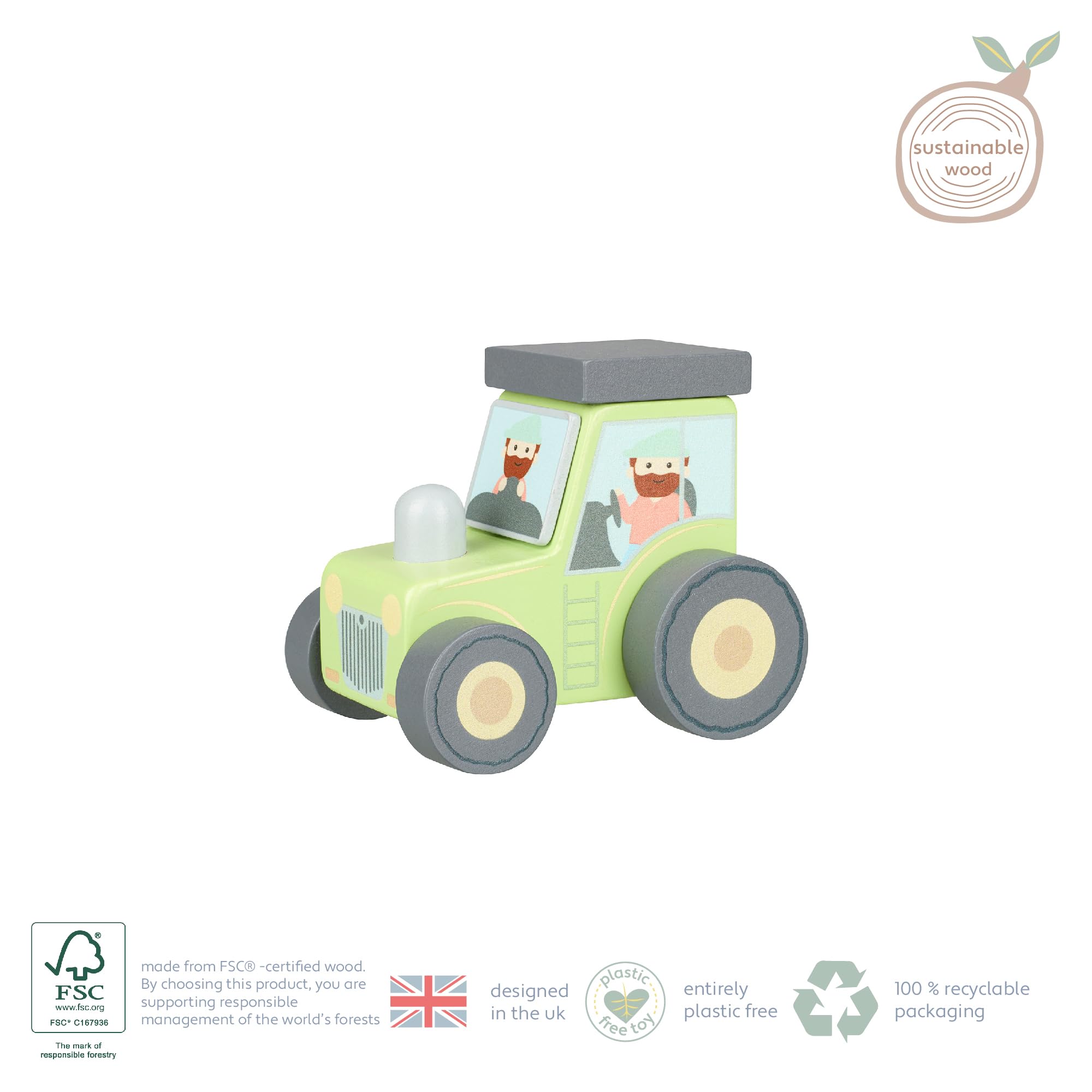 Orange Tree Toys Wooden Tractor - Educational Motor Skills Toy | Suitable from 12 Months | FSC Certified Wood 4