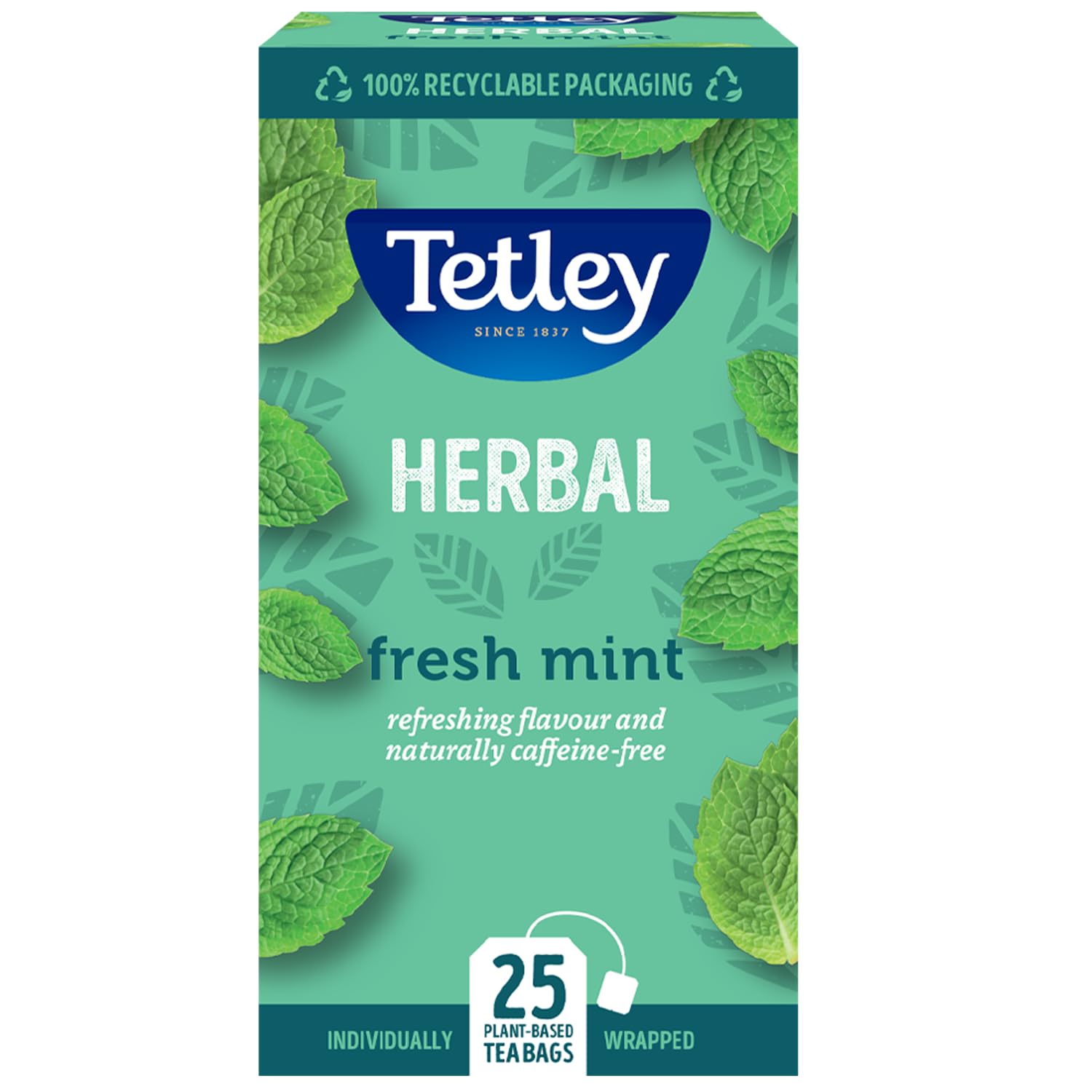 Tetley Fresh Mint Tea Bags - Peppermint & Spearmint Herbal Blend - 25 Bags 1