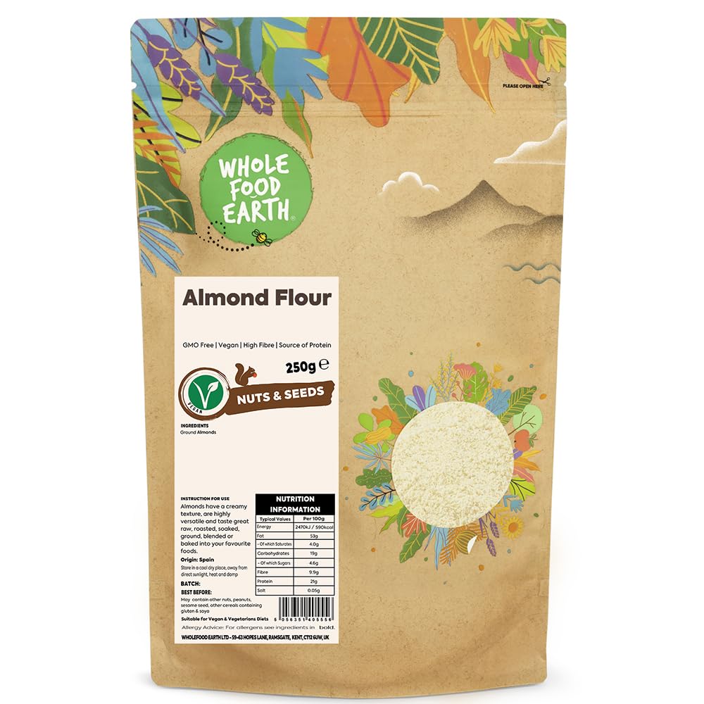 Wholefood Earth Almond Flour 250g | GMO-Free | High Fibre | Vegan | Recyclable Packaging 1