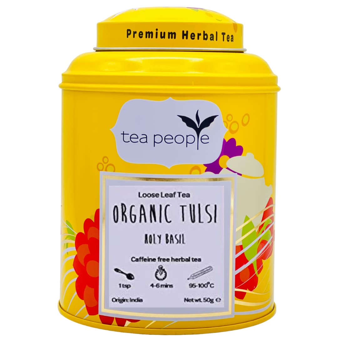 Tea People Organic Tulsi (Holy Basil) Loose Leaf Herbal Tea, 50g in Tin