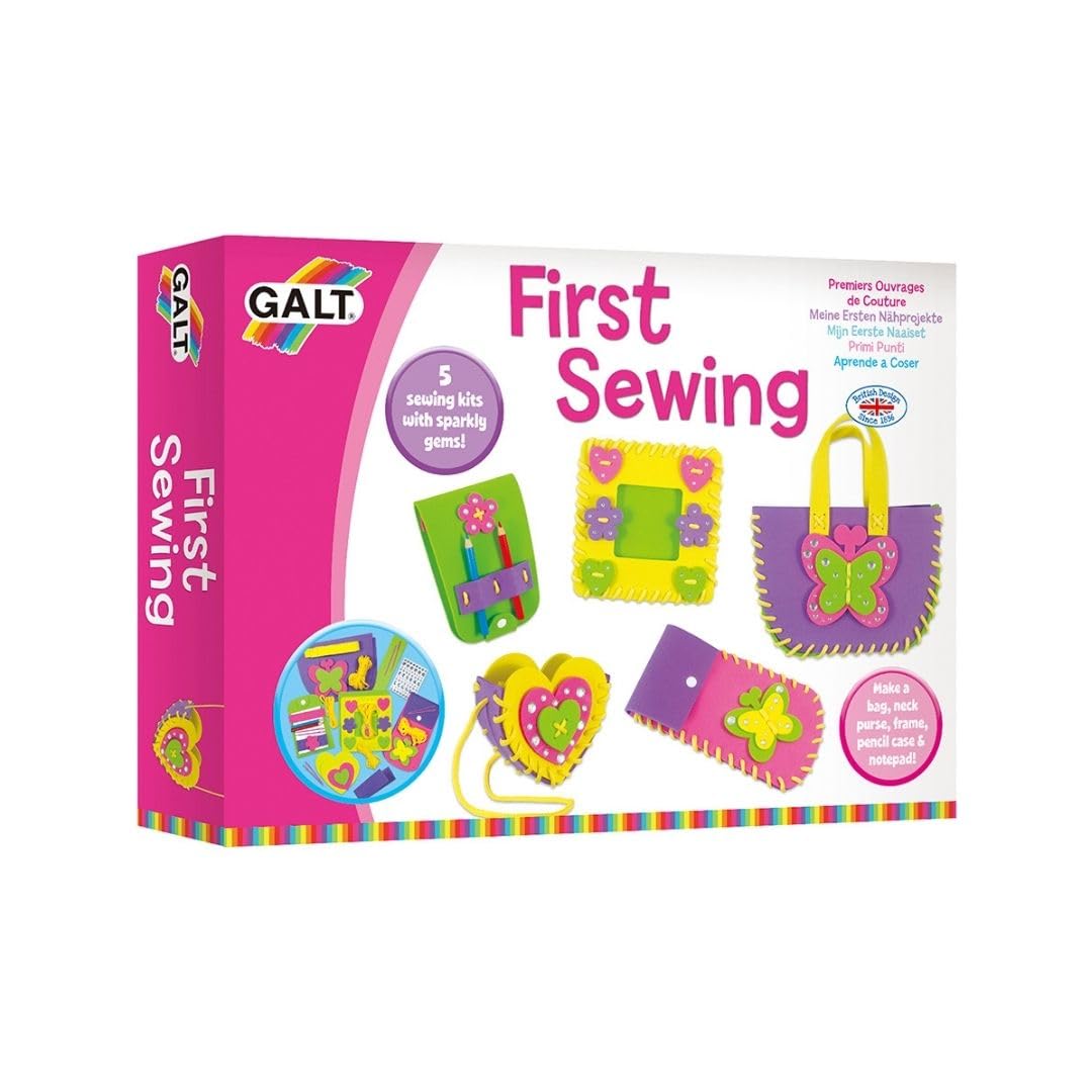 Galt First Sewing Kids Craft Kit with Pencil Case, Purse & Frame - Foam Sewing Set for Children