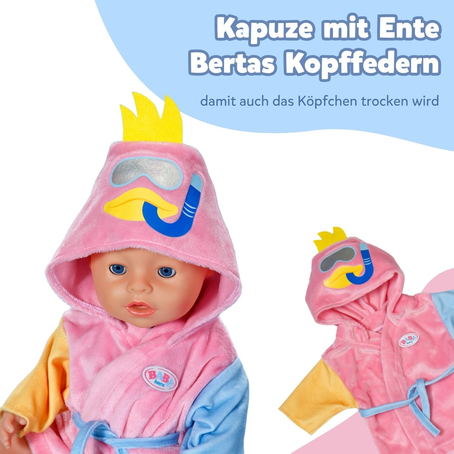BABY born Bathrobe for Bath Time Doll Play - Pink Robe with Hood and Belt 4
