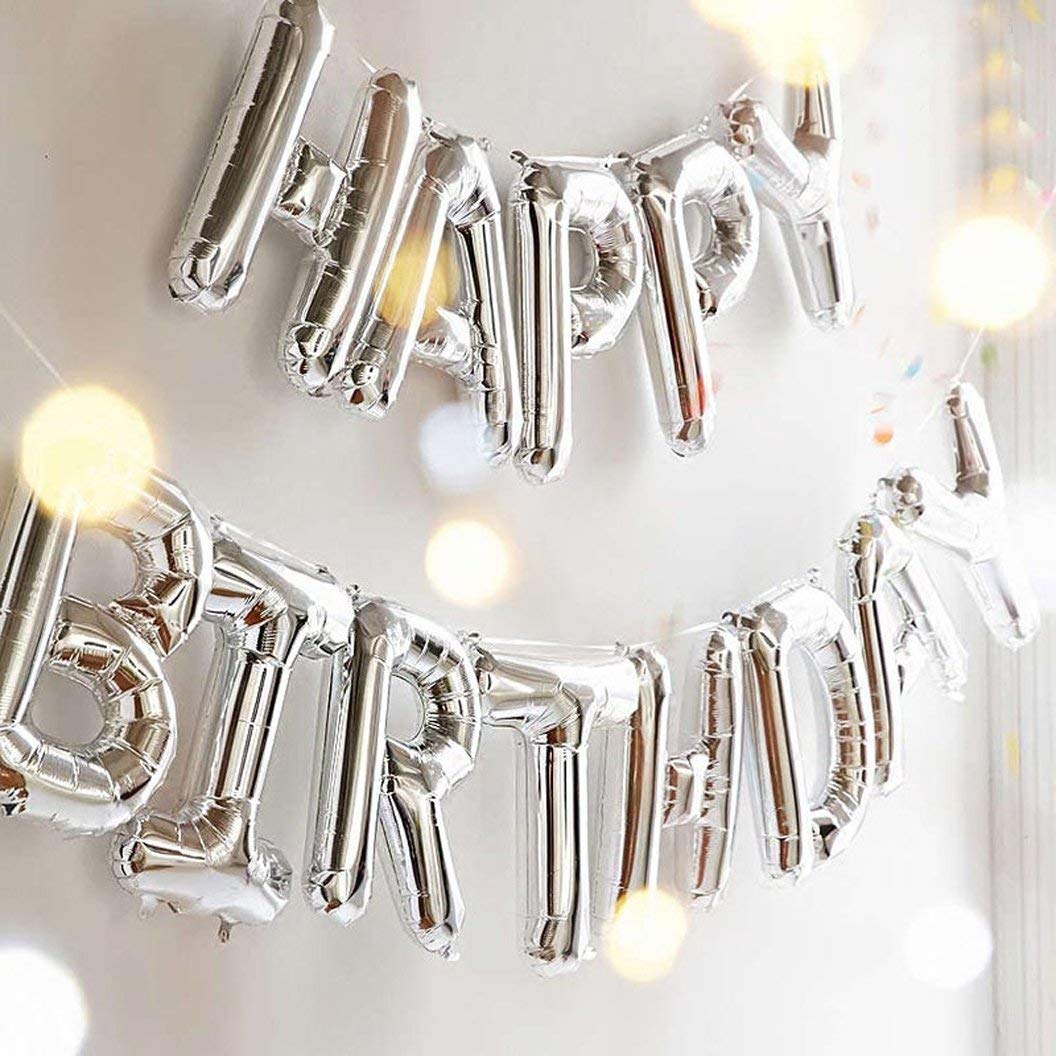 TONIFUL Silver Happy Birthday Balloons Banner, 16 Inch Foil Letter Balloons Party Decoration (15 Pcs) 9
