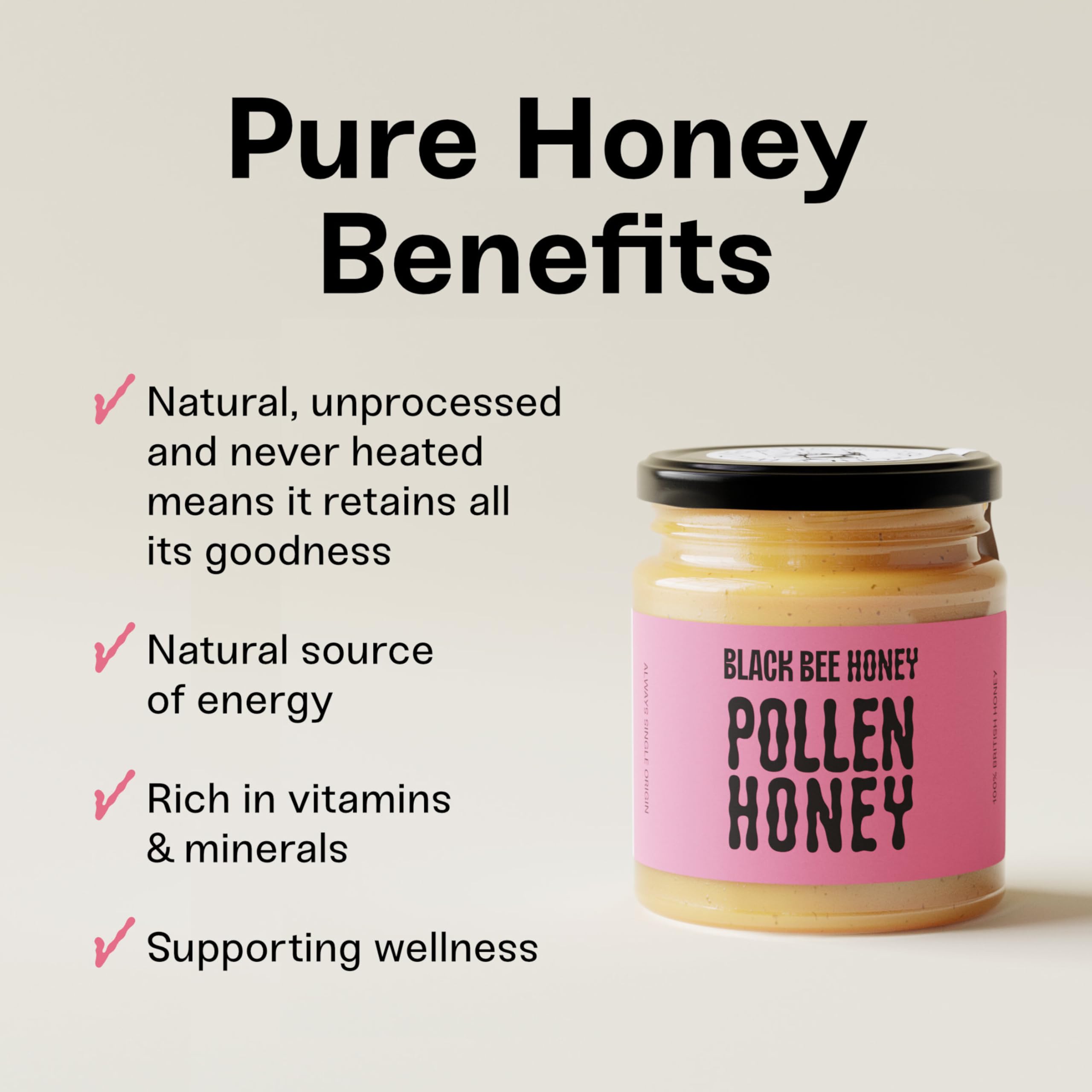 Black Bee Honey - Pure British Spring Honey with Bee Pollen Granules