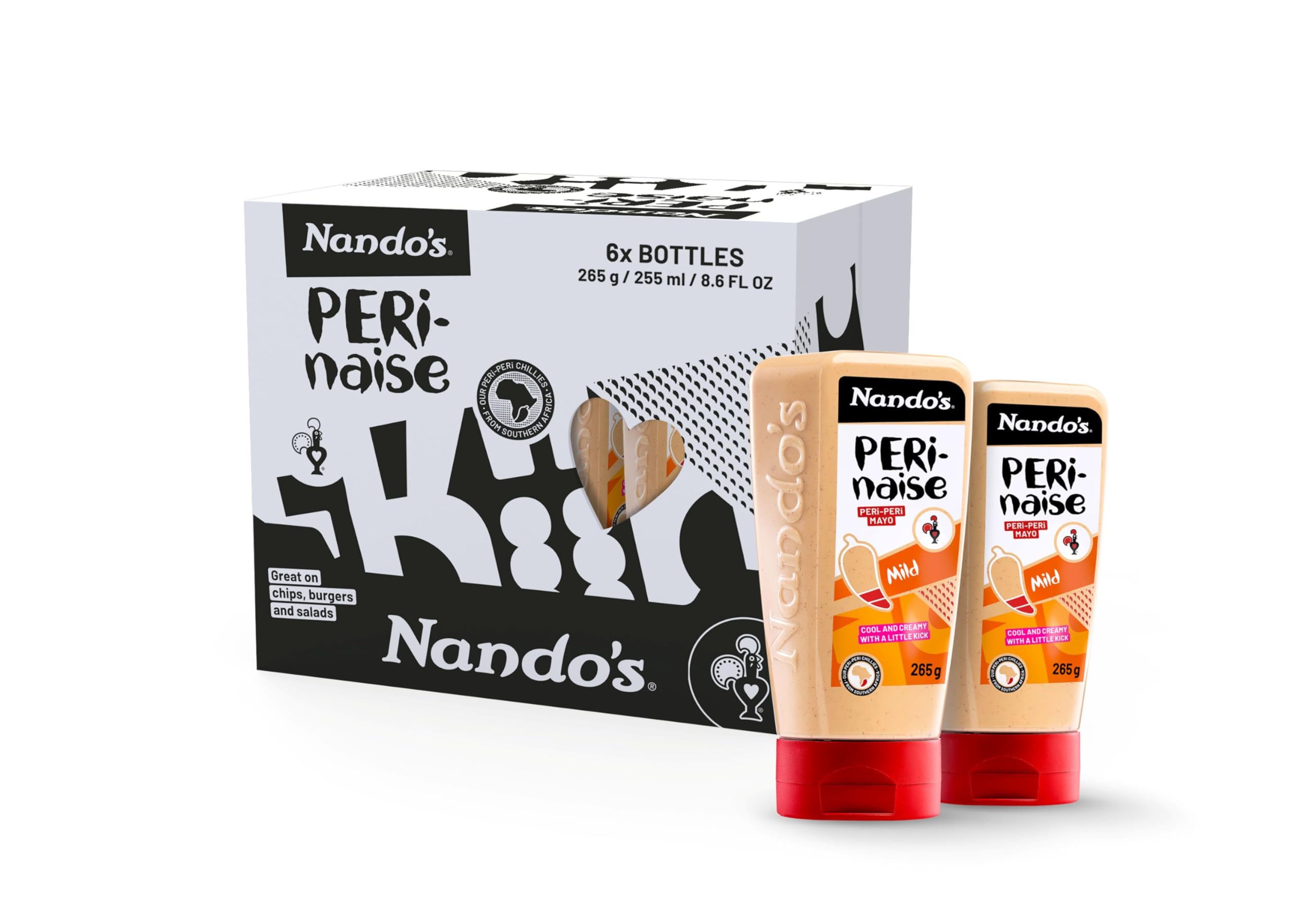 Nando's Mild Perinaise Mayonnaise - Creamy PERi-PERi Flavor | 265g Squeezy Bottle (Pack of 6)