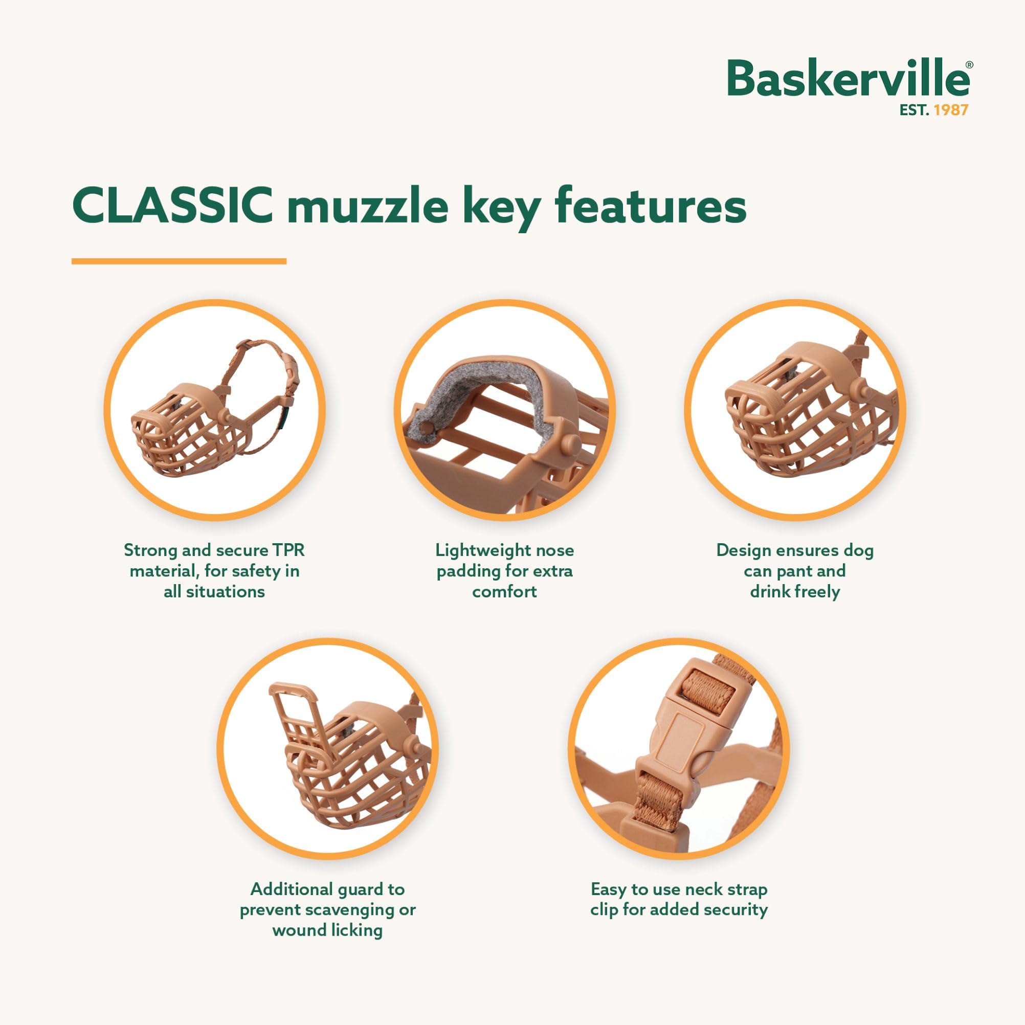 Baskerville Classic Basket Muzzle - Size 5, Prevents Biting & Scavenging | Brown 4
