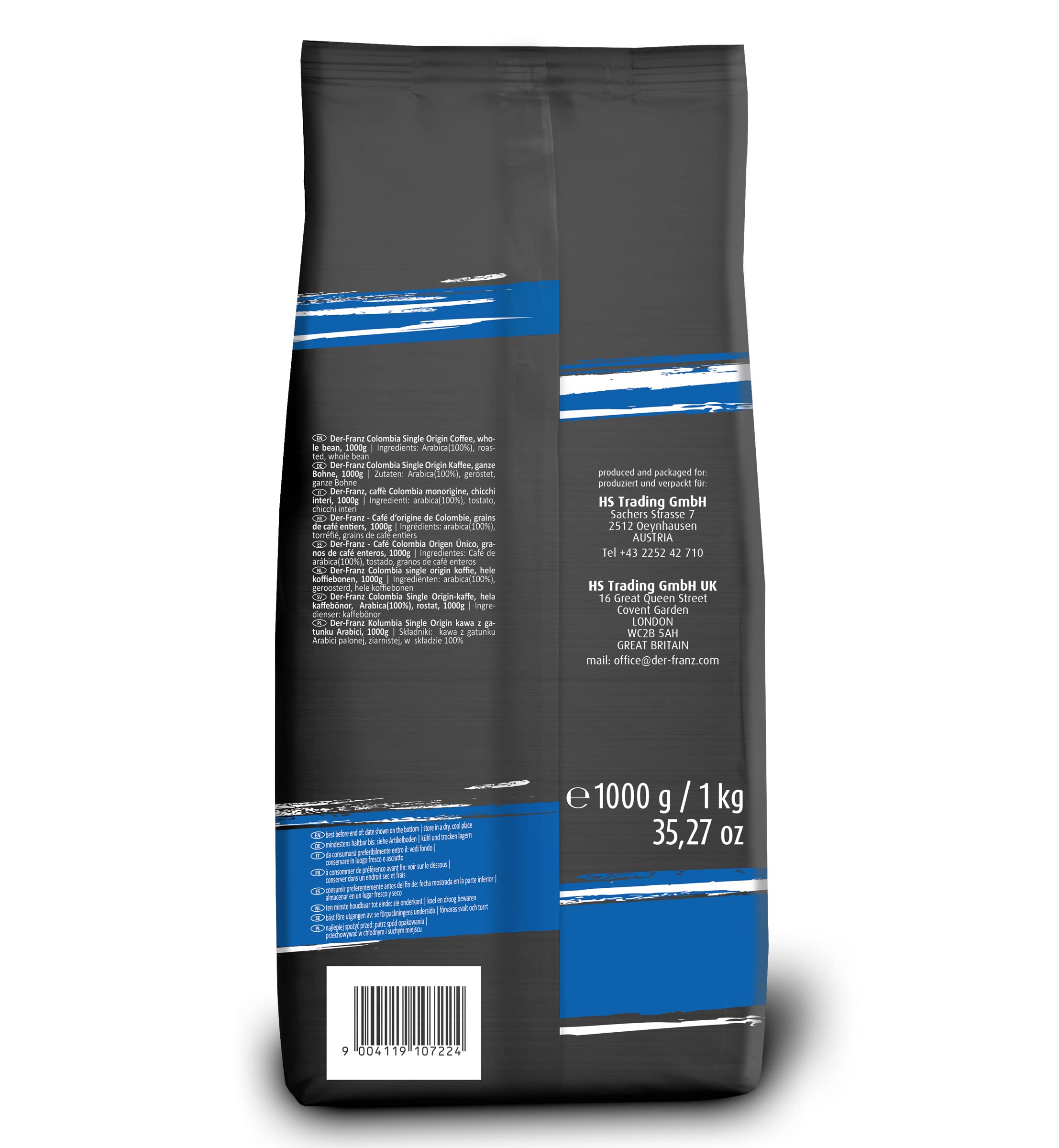 Der-Franz Colombia Single Origin Roasted Whole Coffee Beans | 100% Arabica | 1 kg