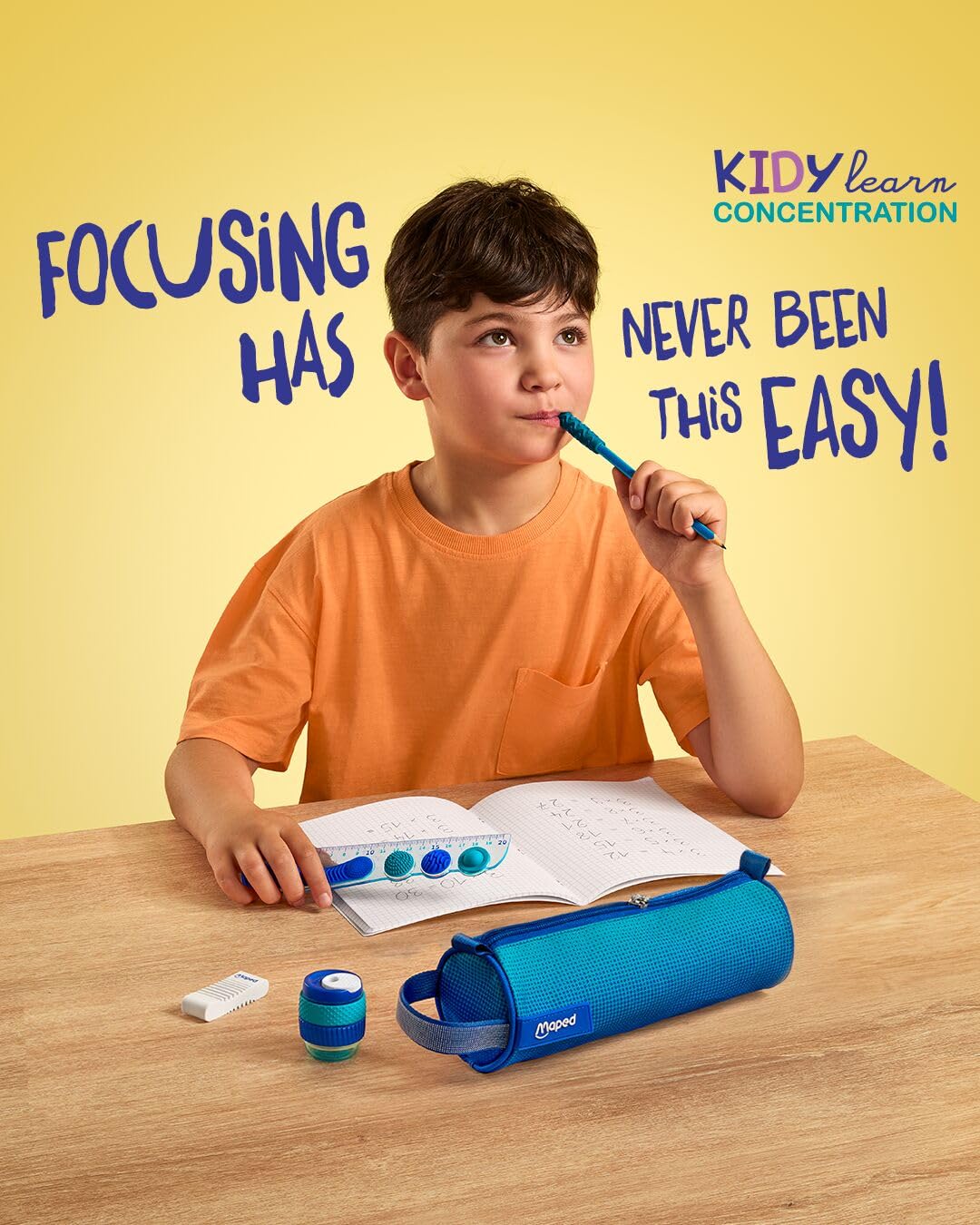 Maped Kidy Learn Concentration 1 Hole Pencil Sharpener - Sensory Rotating Rings, Soft Grip, Blue 6