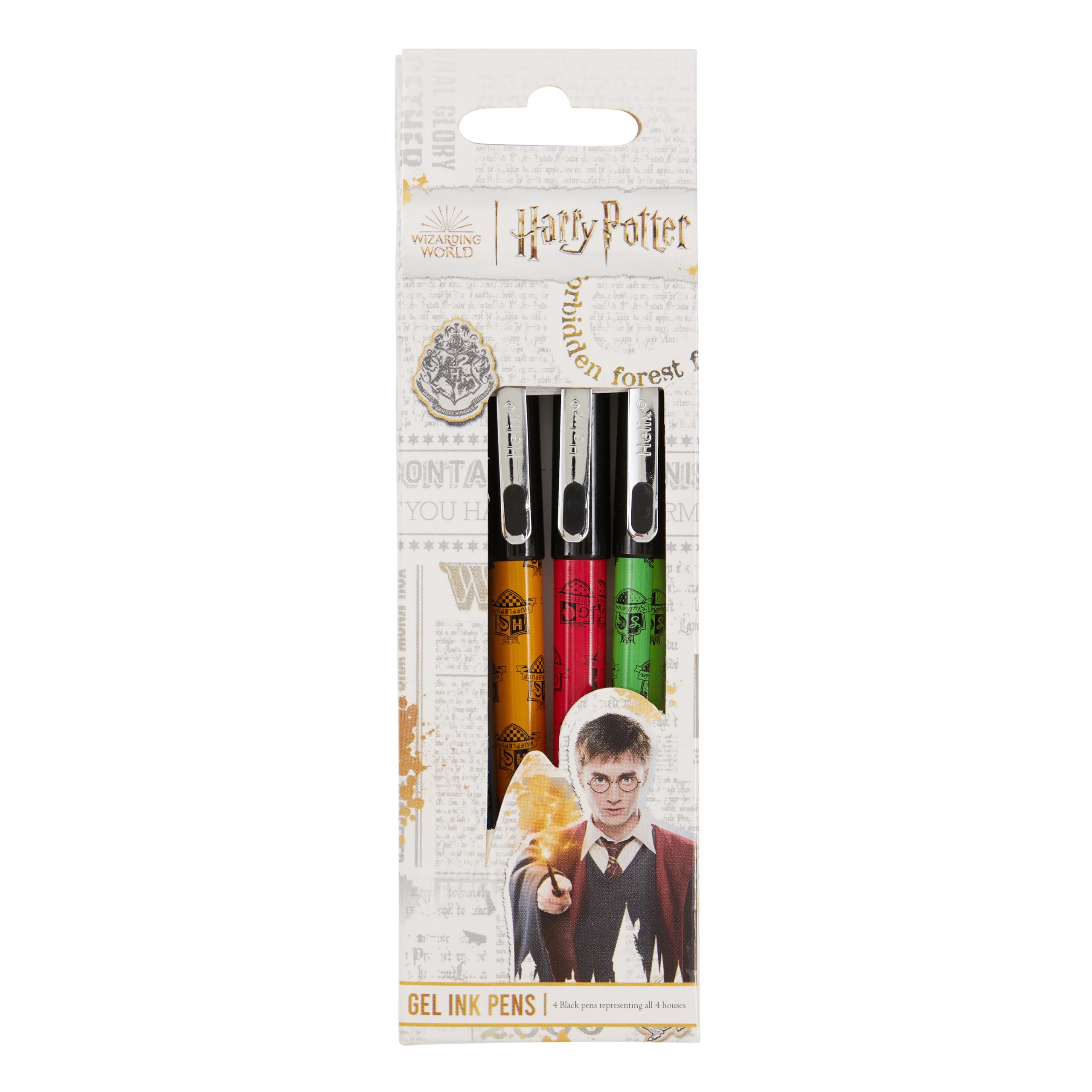 Helix Harry Potter Gel Ink Rollerball Pens - 4 Pack Black Ink | 0.7mm Fine Tip | Ergonomic Grip