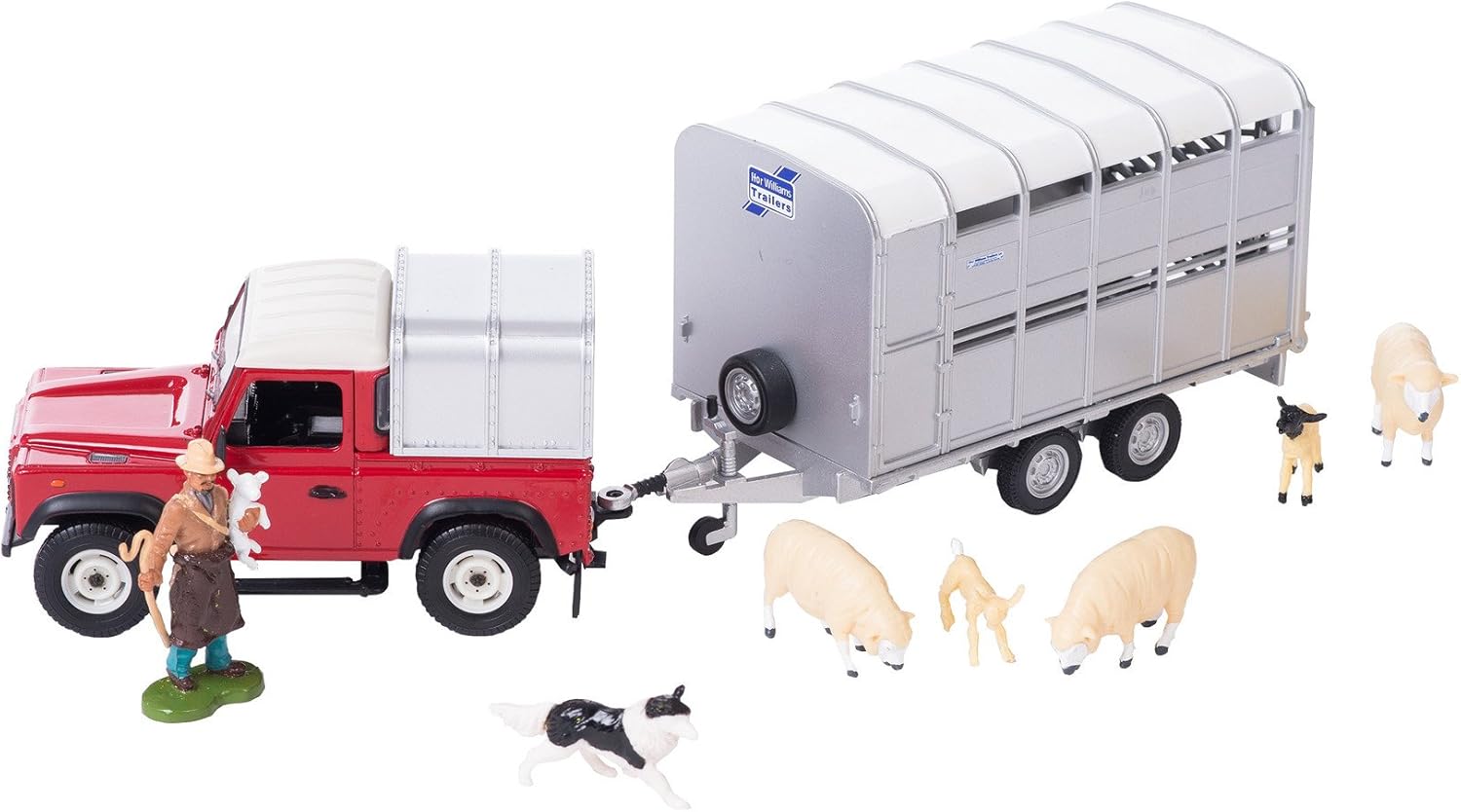 Britains 1:32 Sheep Farm Playset with Land Rover 90, Trailer, Farmer & Sheepdog - Farm Animal Toys for Kids 3+ 1