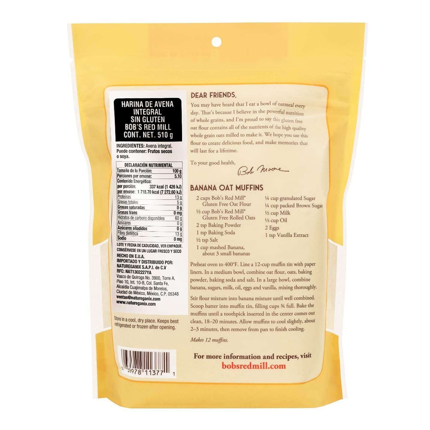 Bob's Red Mill - Gluten Free Oat Flour, Whole Grain, Non GMO, 510g Pouch 6