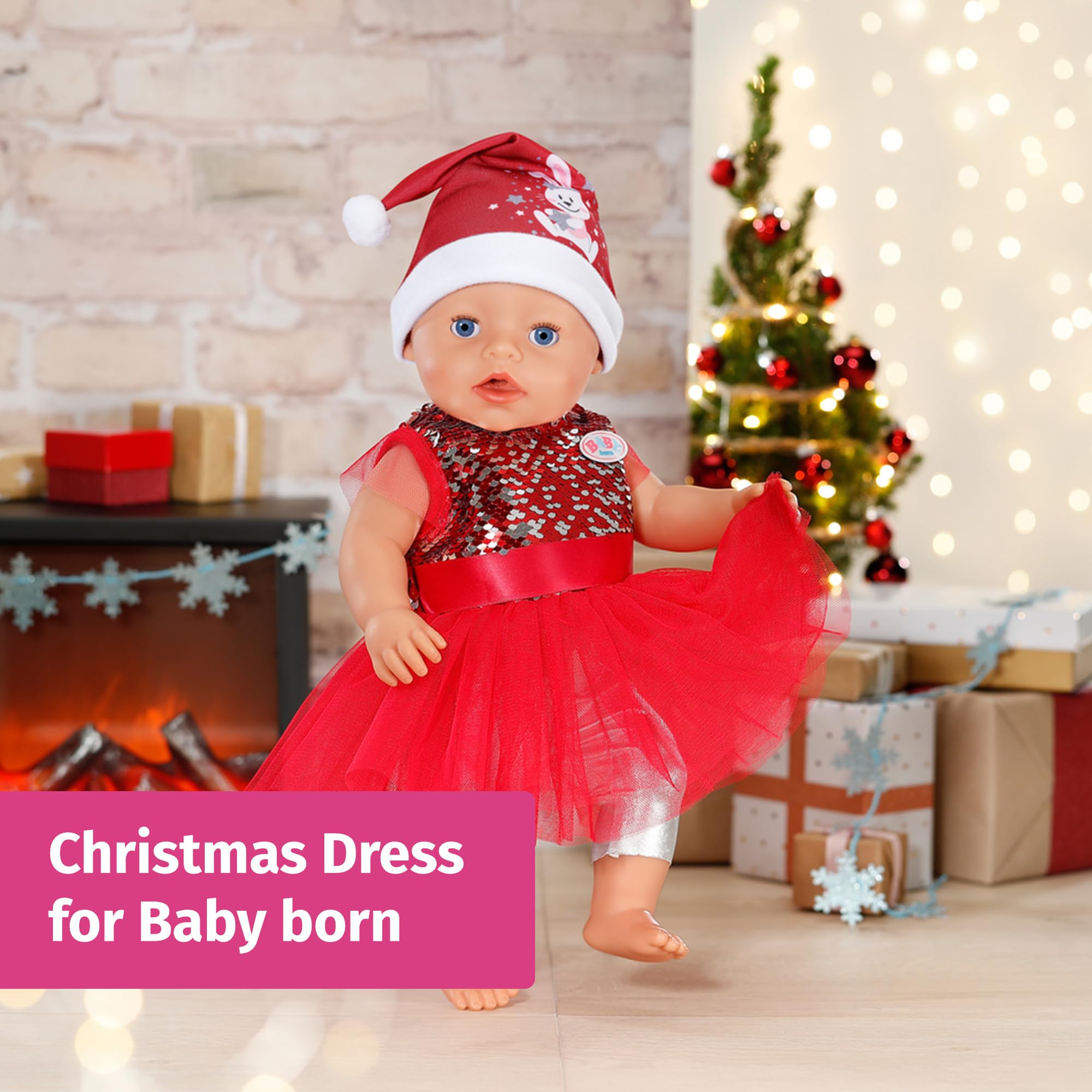 BABY born Christmas Dress - Festive Outfit with Sequins, Leggings & Hat for 43cm Dolls 10