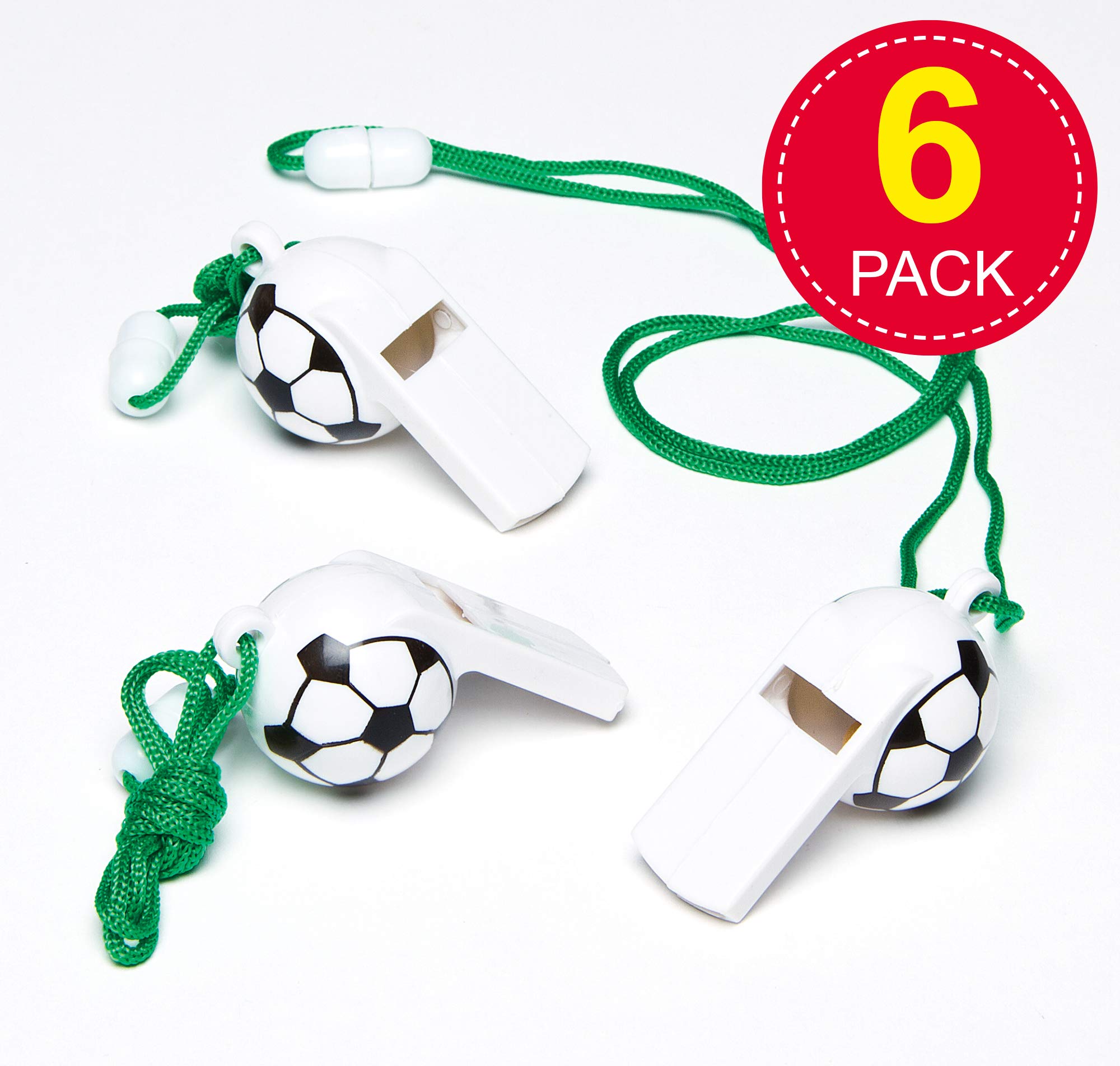 Baker Ross Football Whistles - Pack of 6 Party Bag Fillers with Neck Cords | 5cm