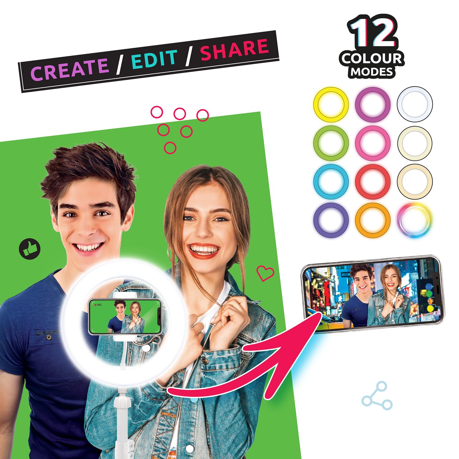 Studio Creator Video Maker Kit – White Edition | LED Ring Light, Green Screen, Tripod & Phone Holder 10