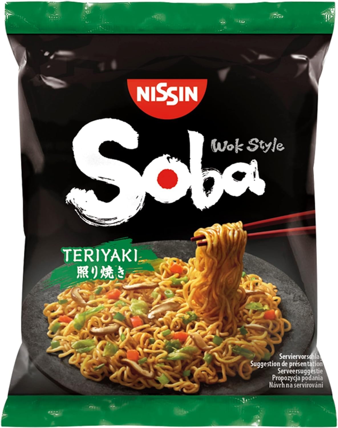 NISSIN Soba Wok Style Teriyaki Flavoured Instant Noodles - 110 g Packet (Pack of 9)