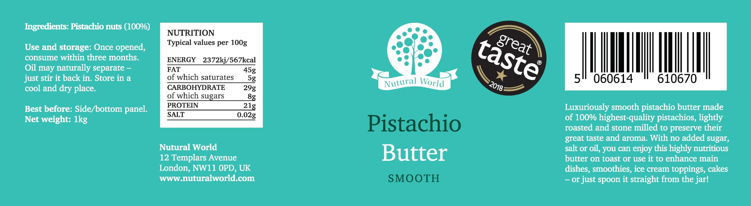 Nutural World Smooth Pistachio Butter - 100% Pure Pistachio | 1kg 5