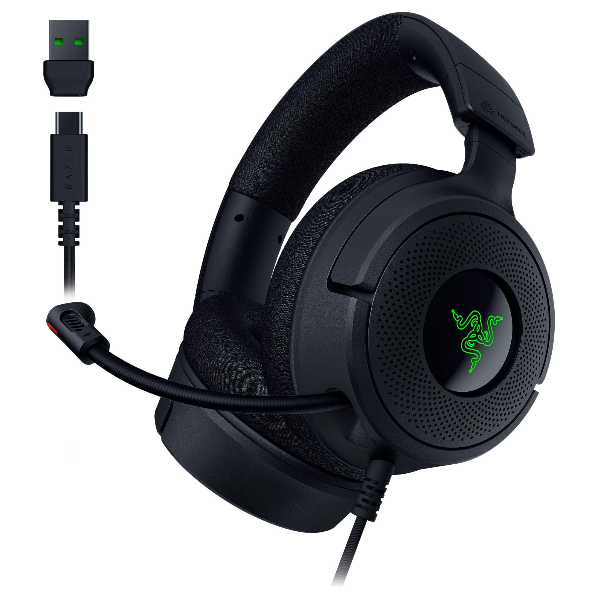 Razer Kraken V4 X - Wired PC Gaming Headset with TriForce 40mm Drivers, 7.1 Surround Sound, Retractable Mic & Chroma RGB - Black