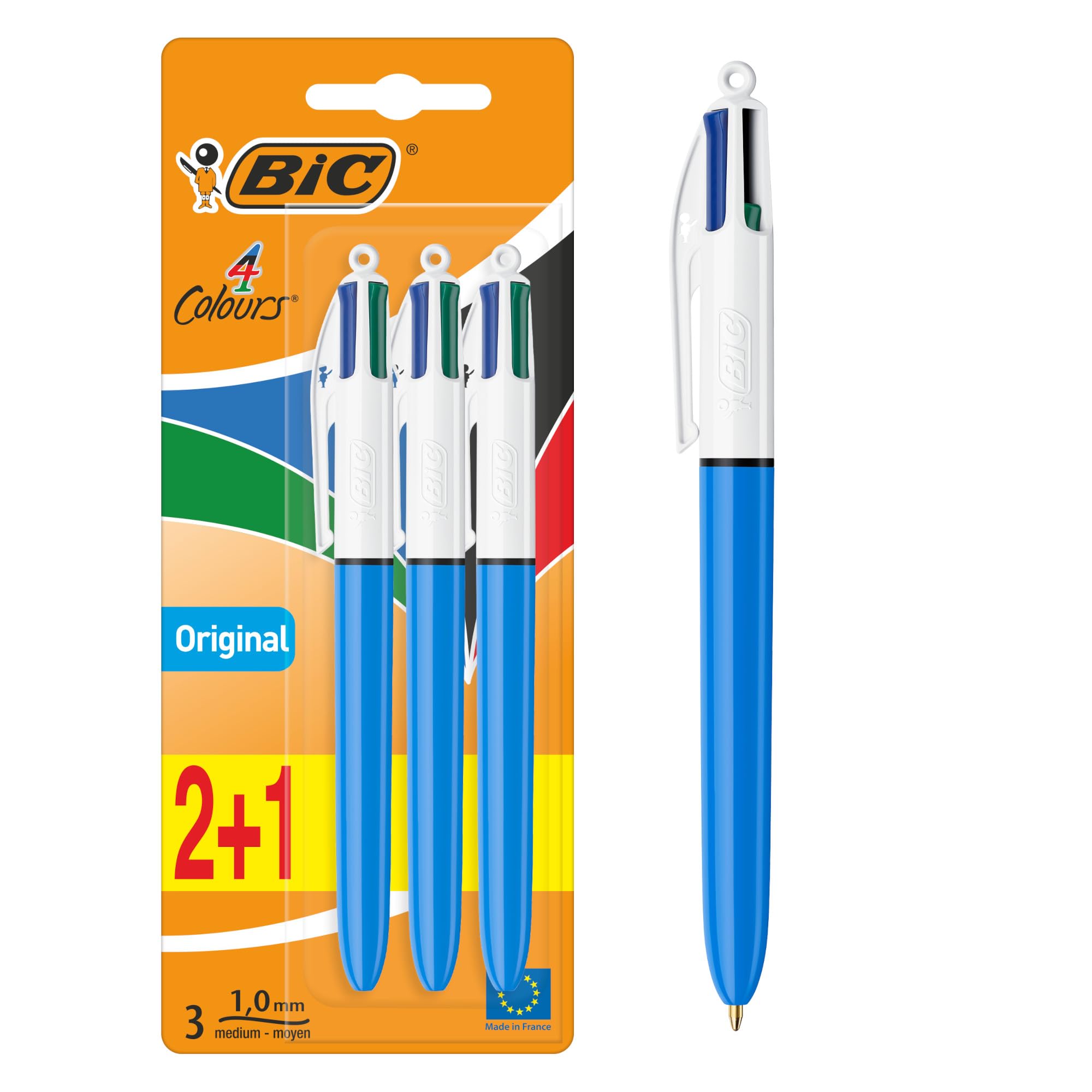 BIC Original 4 Colours Retractable Ballpoint Pens - Medium Point (1.0mm) | Pack of 3