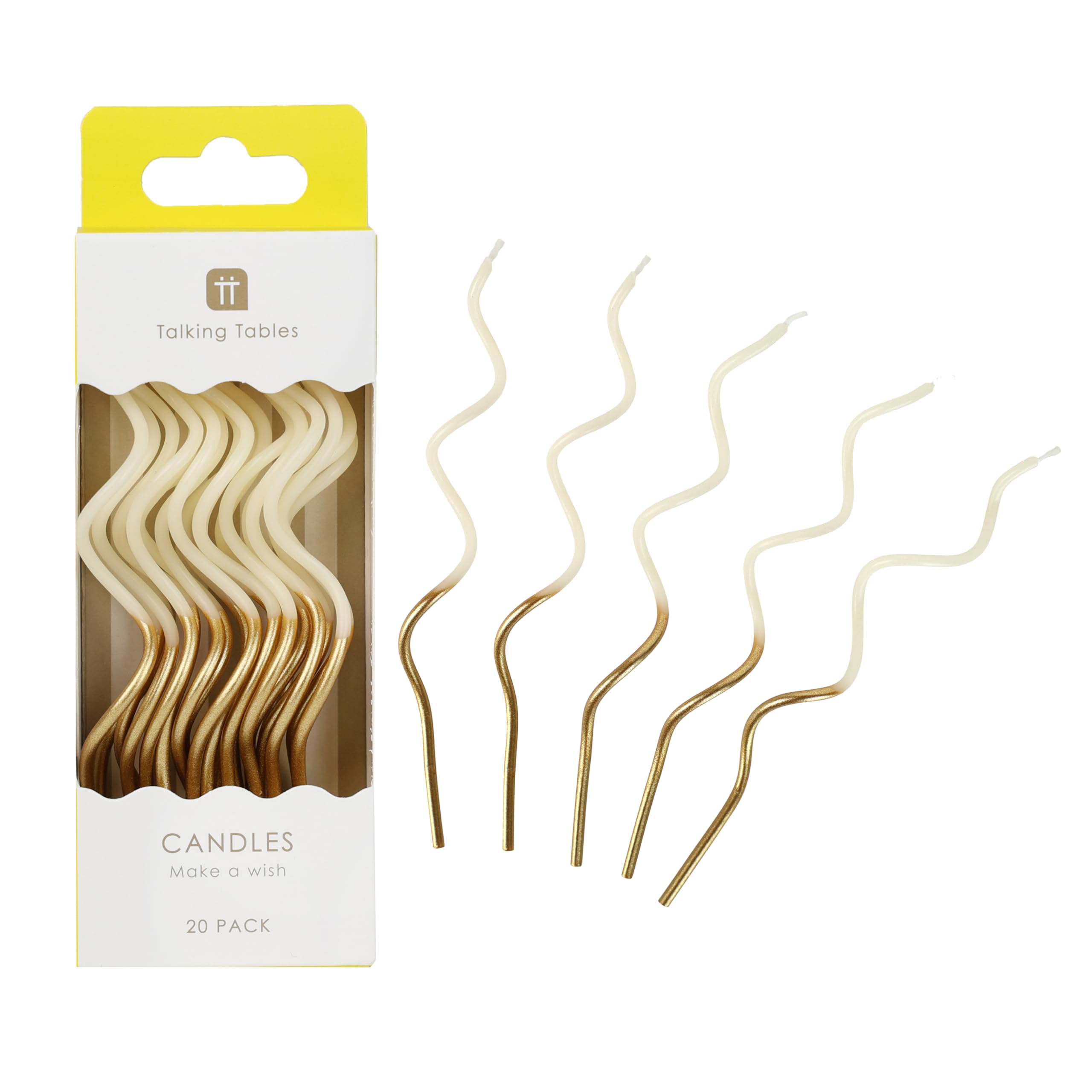 Talking Tables Gold & White Twist Birthday Candles - Pack of 20 | 15cm Height 1