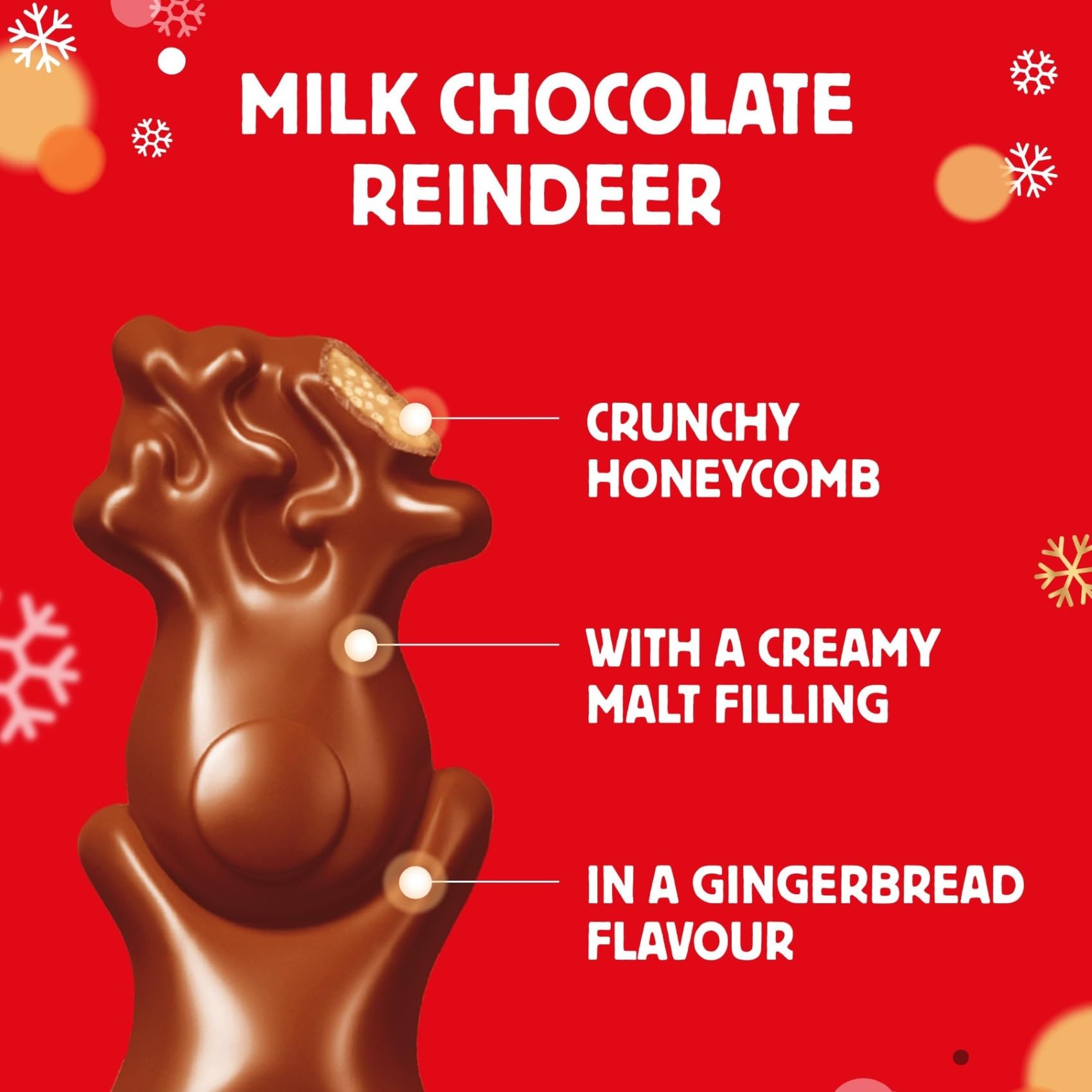 Maltesers Gingerbread Flavour Reindeers, Milk Chocolate with Malt & Honeycomb, 32x29g 12
